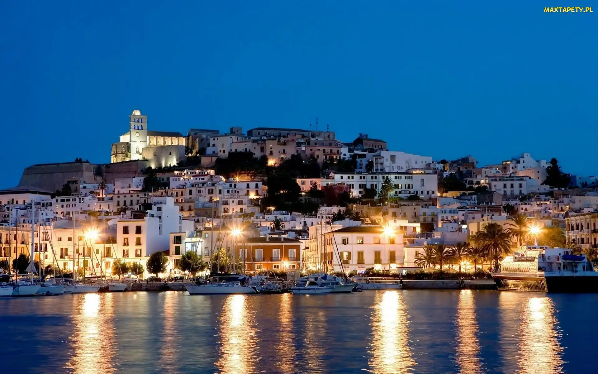 Nabrzeże, Domy, Ibiza, Jachty, Nocą, Wyspa, Valencia