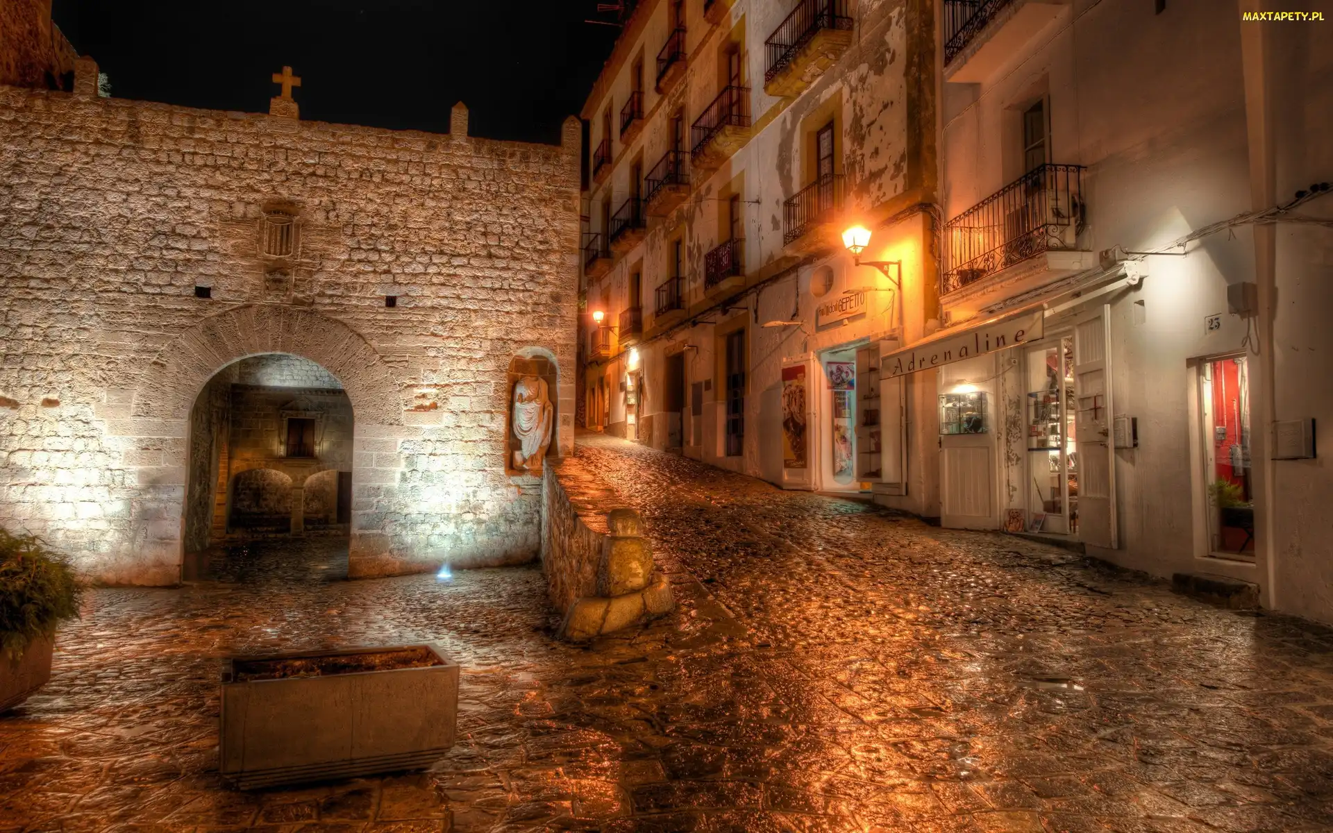 Valencia, Starego, Ibiza, Uliczka, Kamienice, Noc, Kościół, Miasta