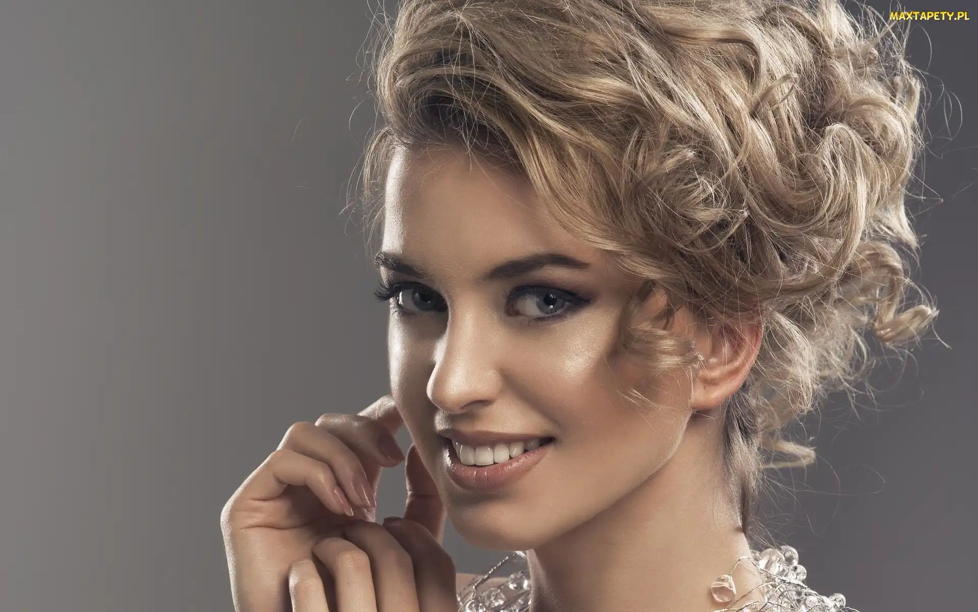 Modelka, Naszyjnik, Kryształowy, Makijaż, Blondynka