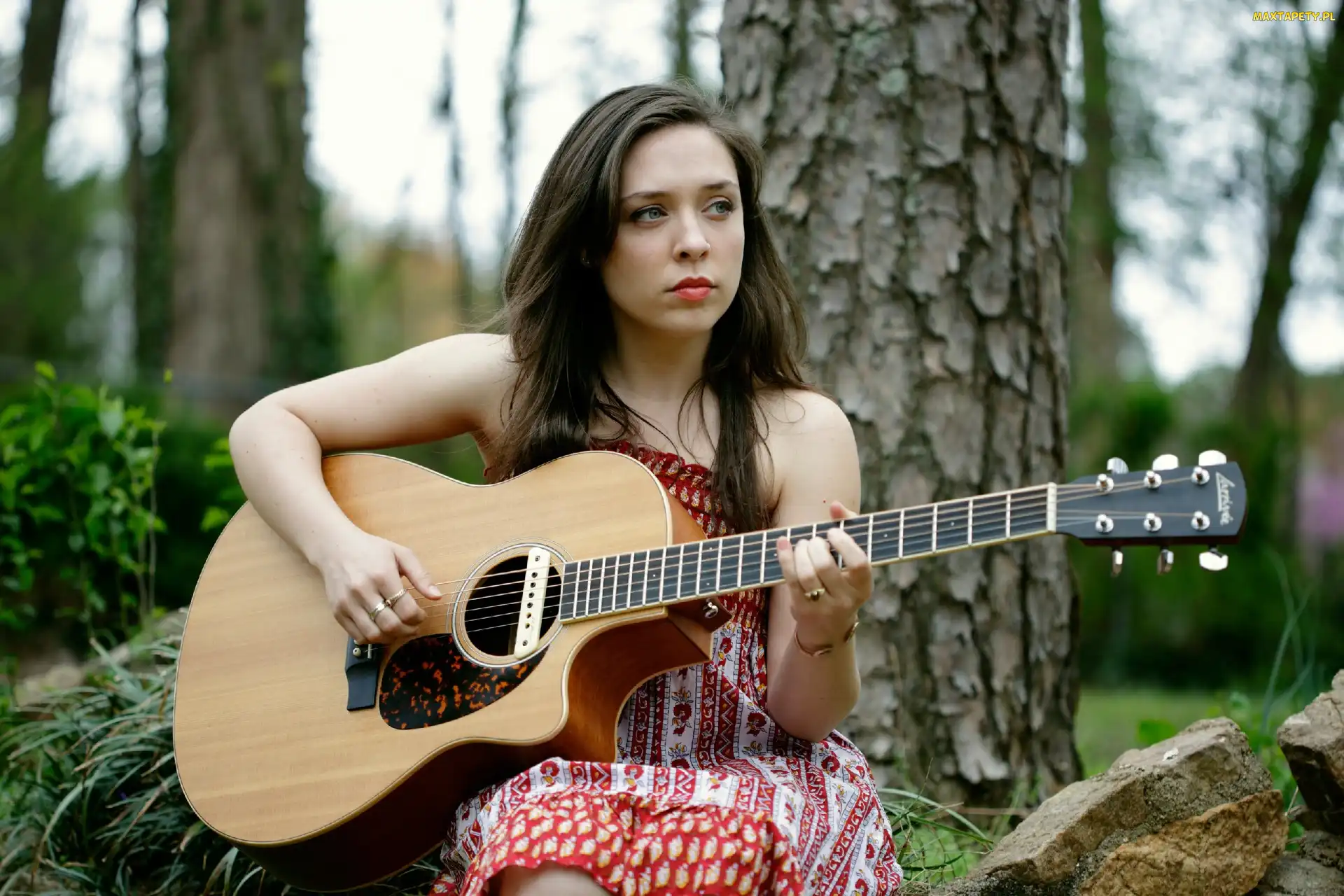 Gitara, Drzewa, Kobieta