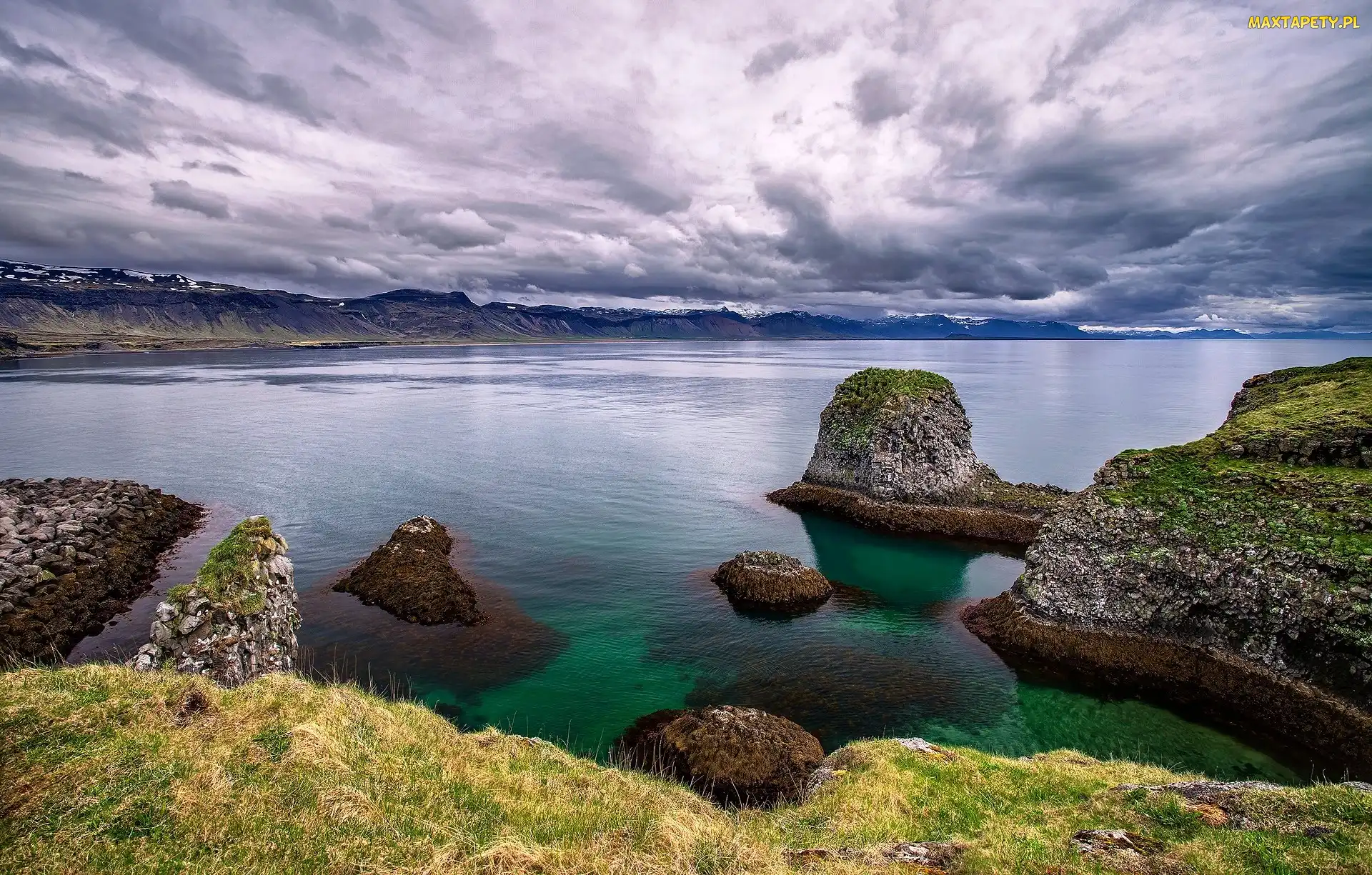 Półwysep Snæfellsnes, Skały, Morze, Góry, Islandia