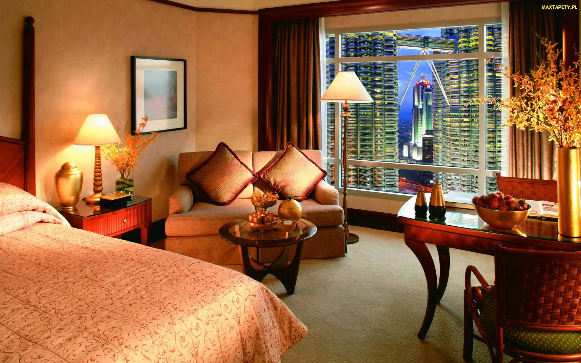 Na Petronas Towers, Widok, Hotel, Kuala Lumpur, Sypialnia, Okno