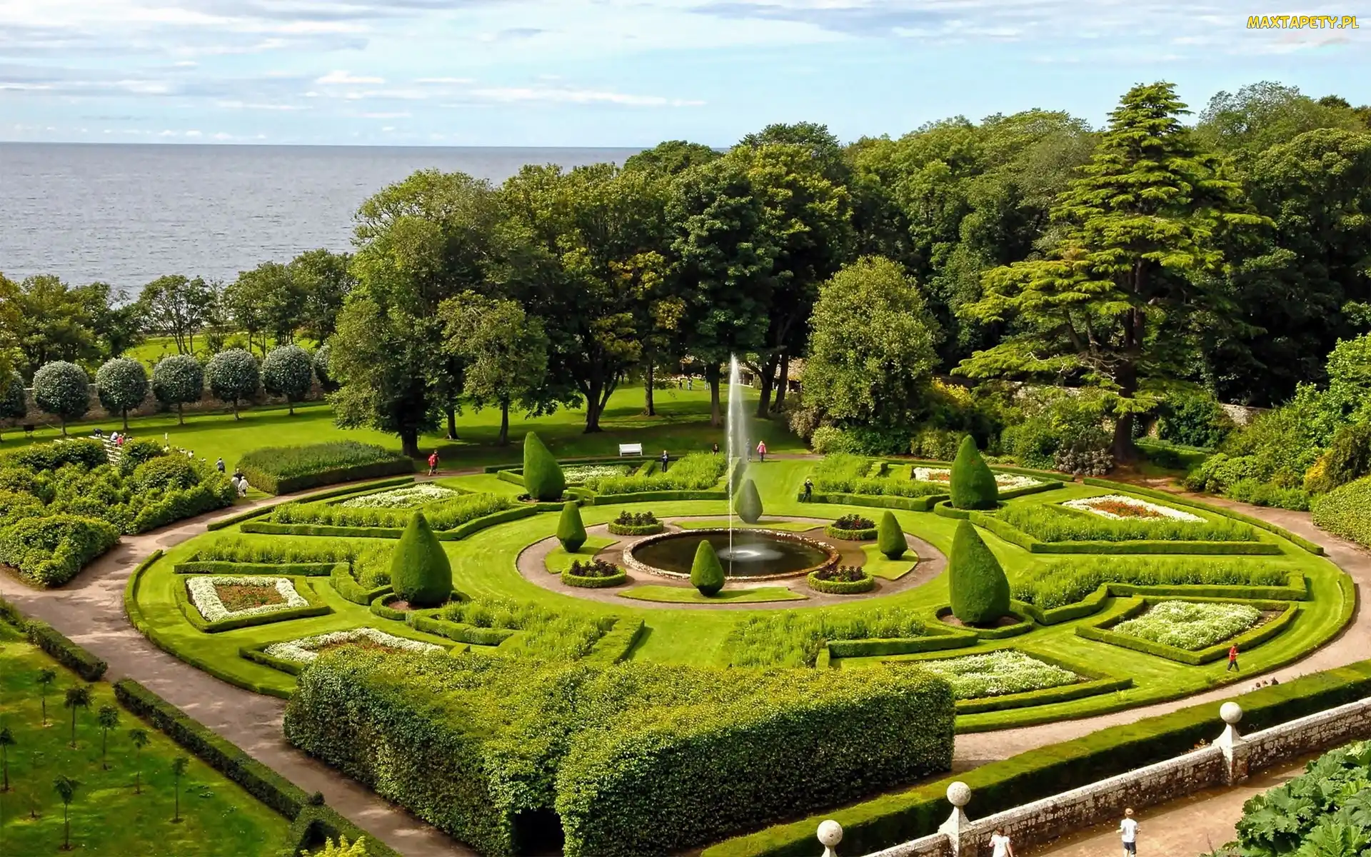 Fontanna, Park, Jezioro, Piękny