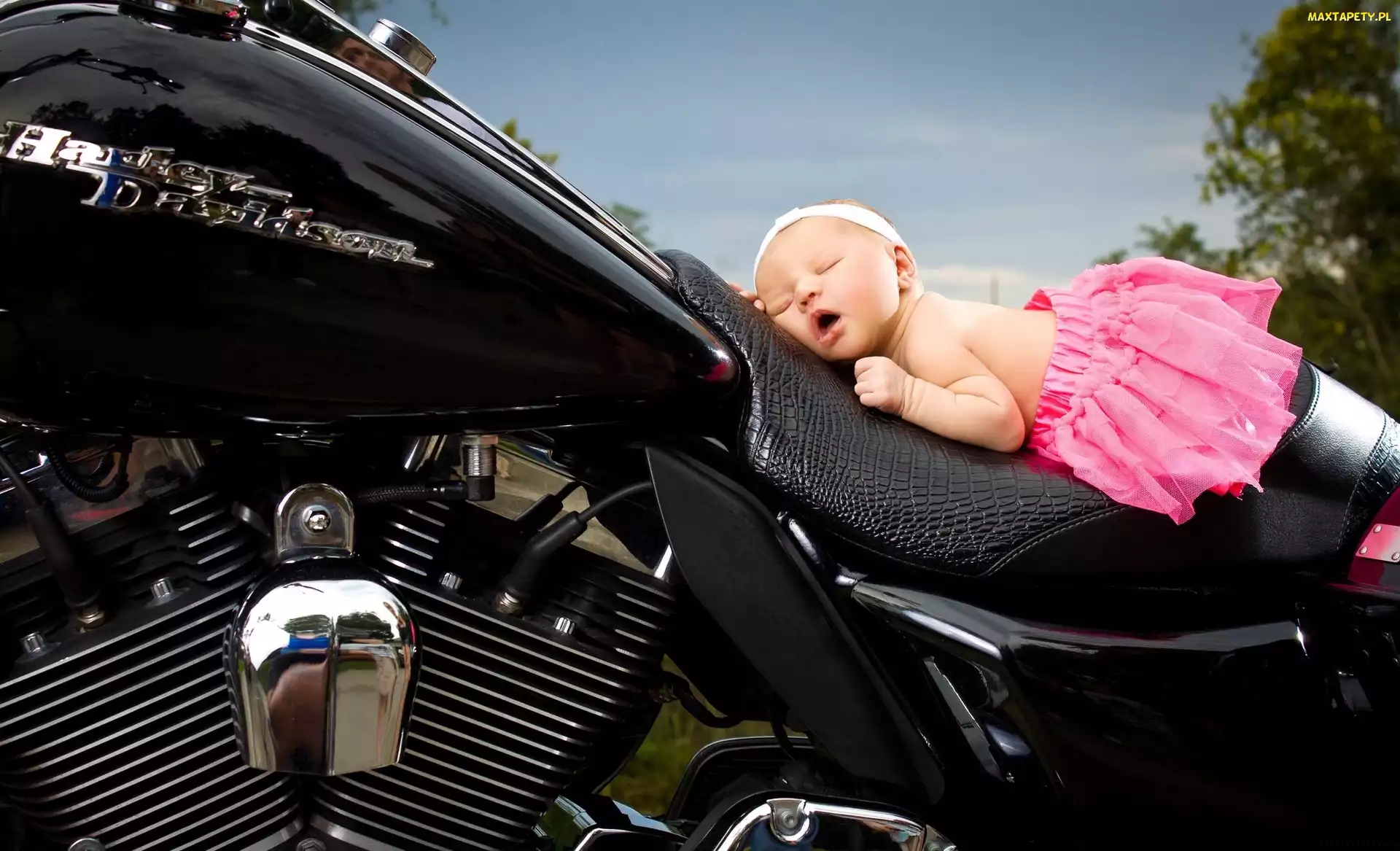 Harley-Davidson, Motor, Śpiąca, Dziewczynka