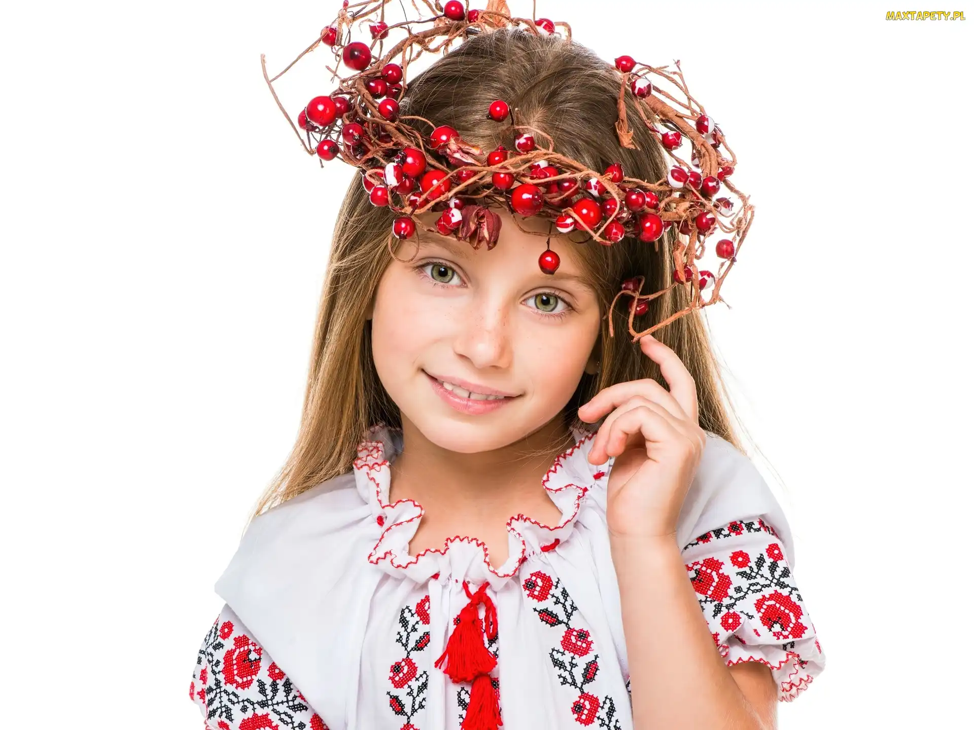 Dziewczynka, Ukraińska, Bluzka, Z, Jarzębiny, Kolorowa, Wianek
