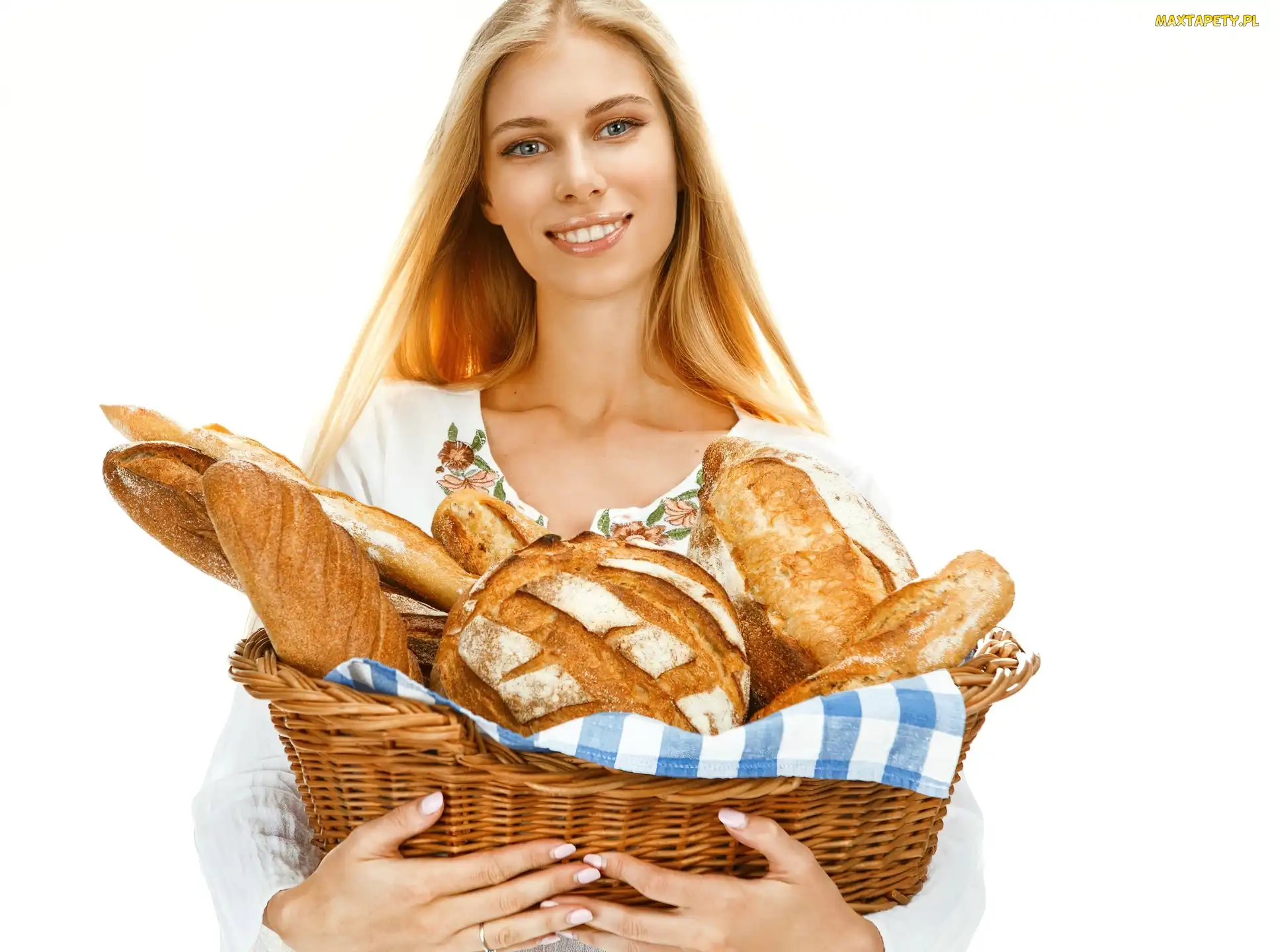 Ukraińska, Pieczywo, Kosz, Kobieta, Uśmiechnięta