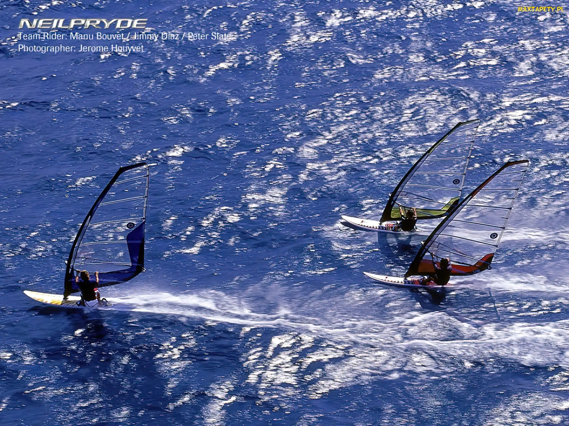 deski, trzy, deska, Windsurfing, żagiel, morze