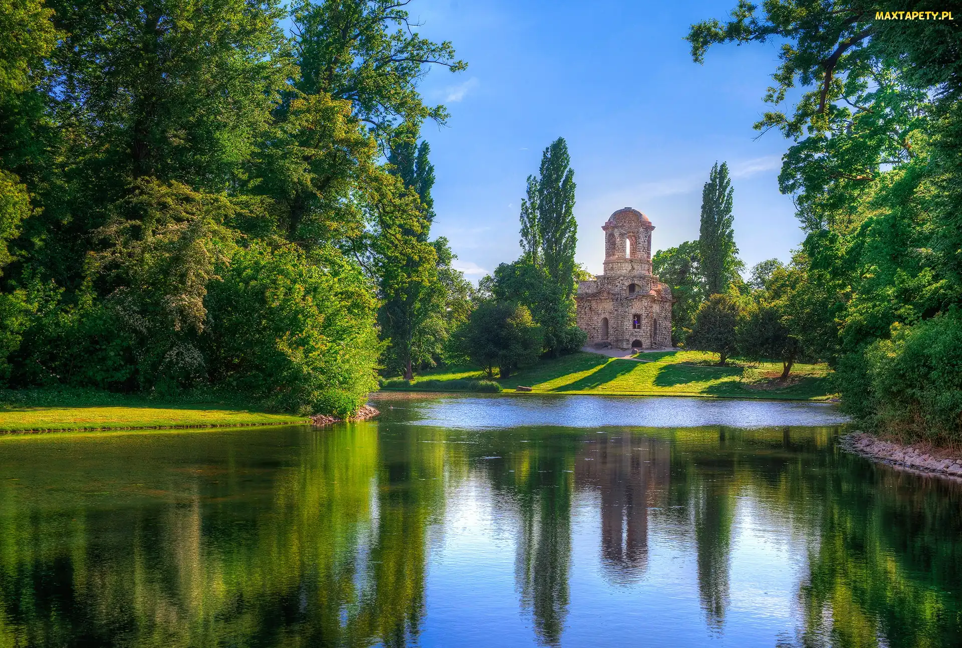 Park, Drzewa, Staw, Zamek, Jezioro
