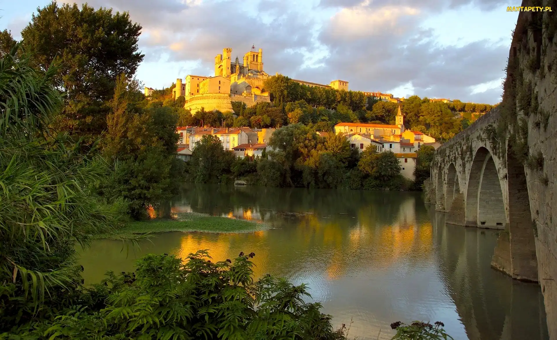 Béziers Cathedral, Rzeka, Most, Francja, Katedra Saint Nazaire