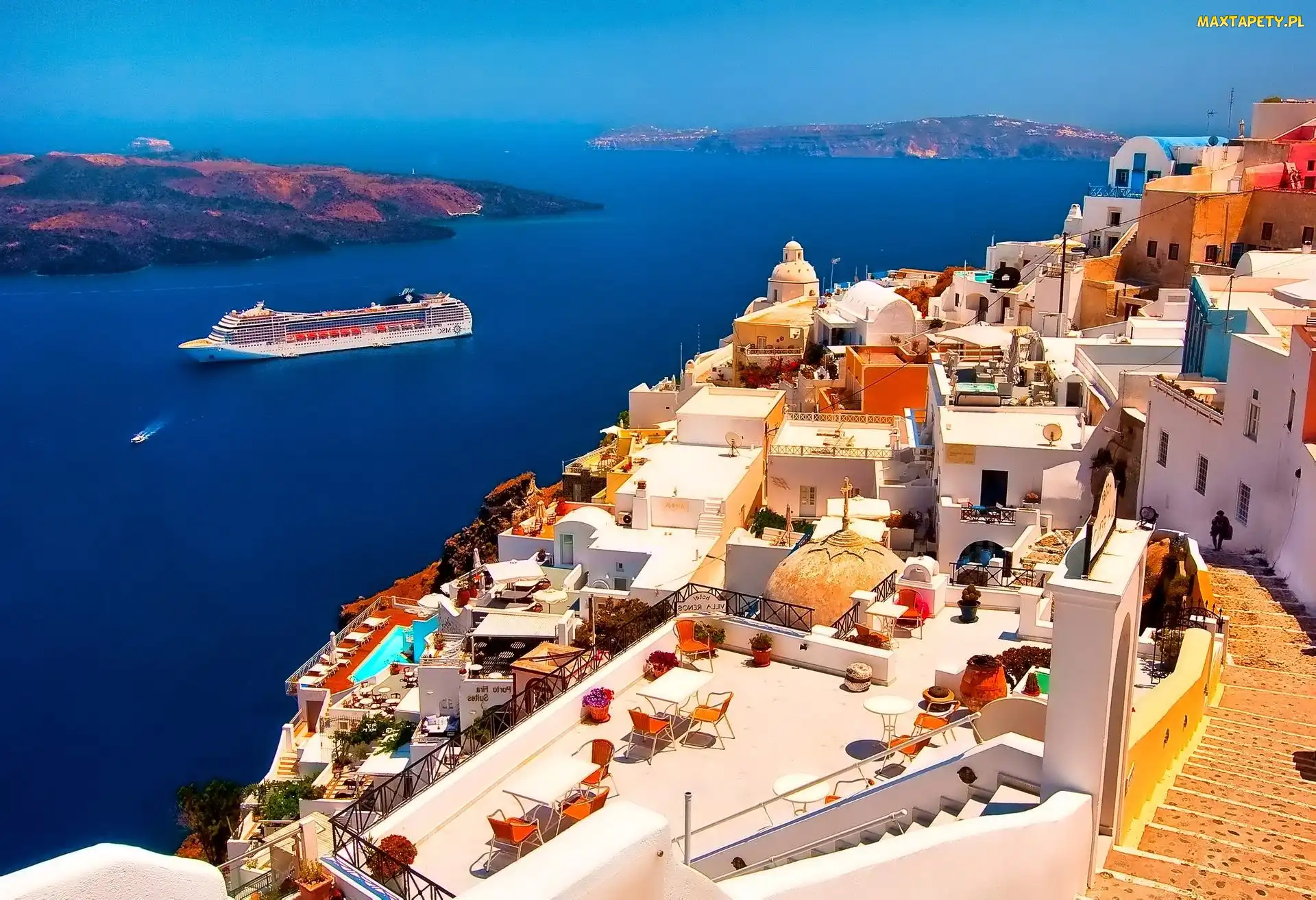 Prom, Zatoka, Santorini, Grecja