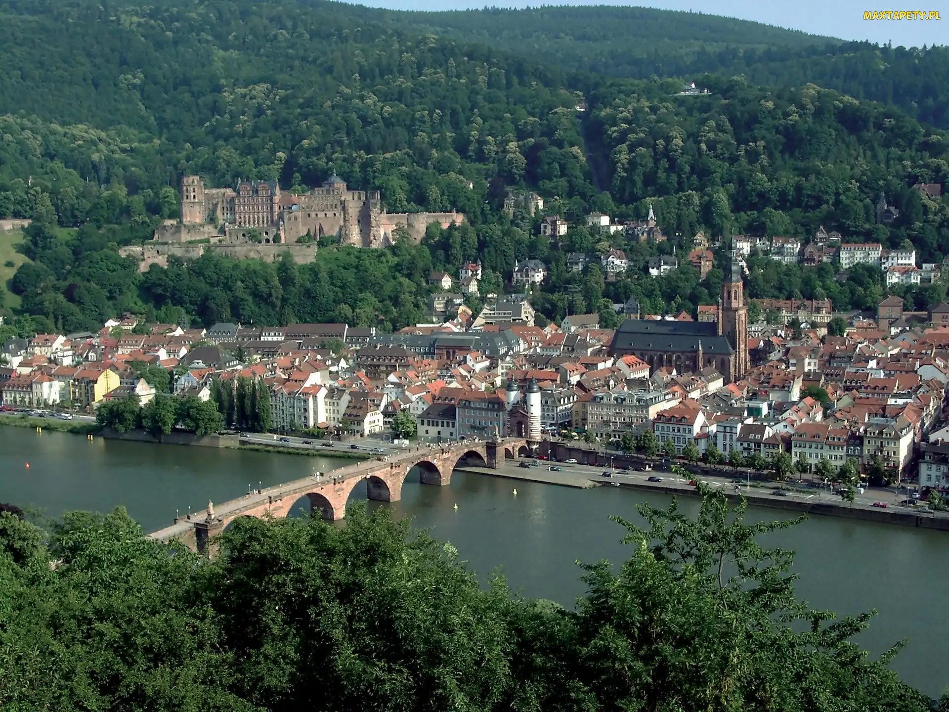 Zamek, Neckar, Rzeka, Badenia-Wirtembergia, Miasta, Panorama, Heidelberg, Most