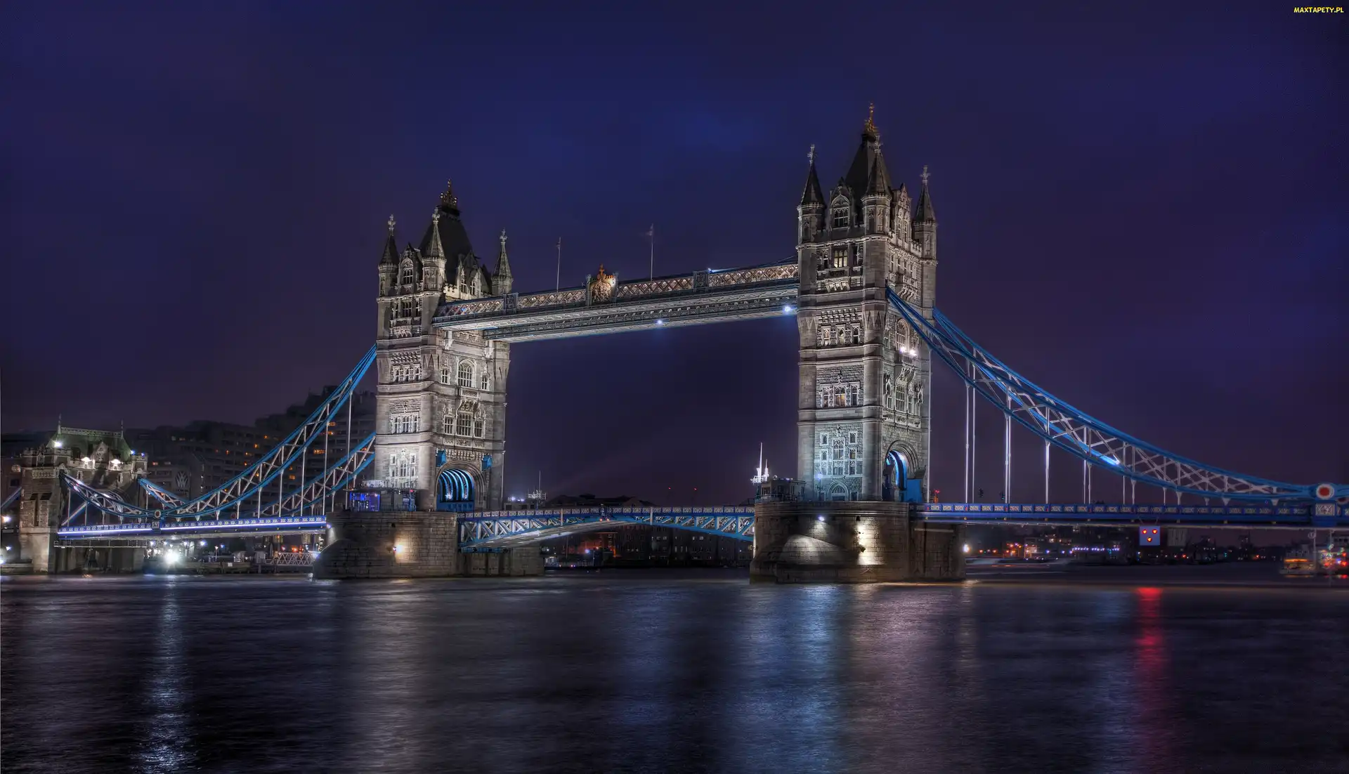 Miasto nocą, Tower Bridge, Anglia, Londyn