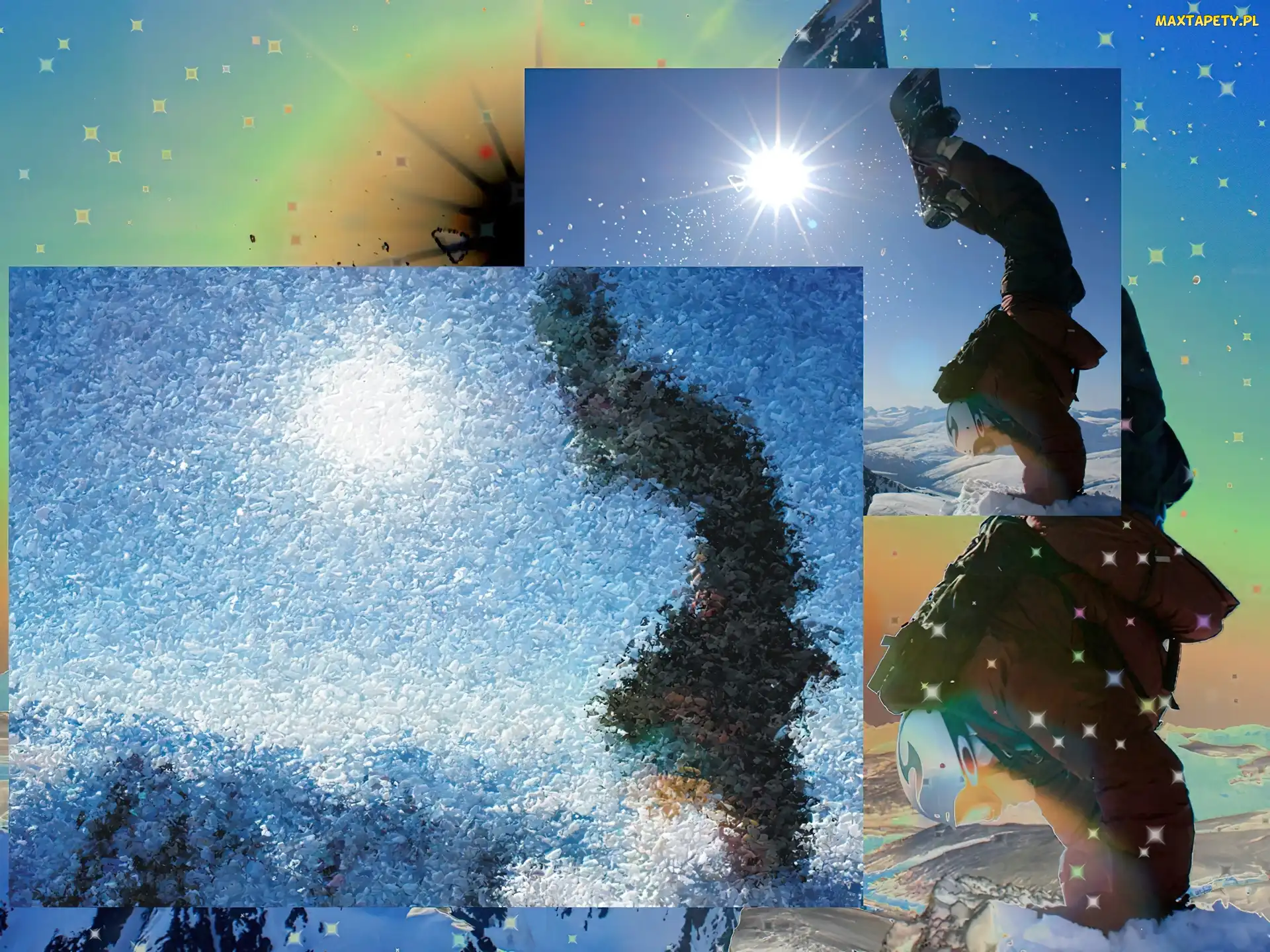 deska , słońce, , śnieg, Snowbording