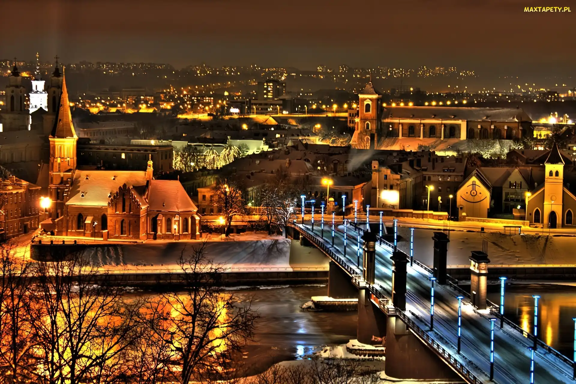 Kowno, Most, Noc, Miasto, Litwa