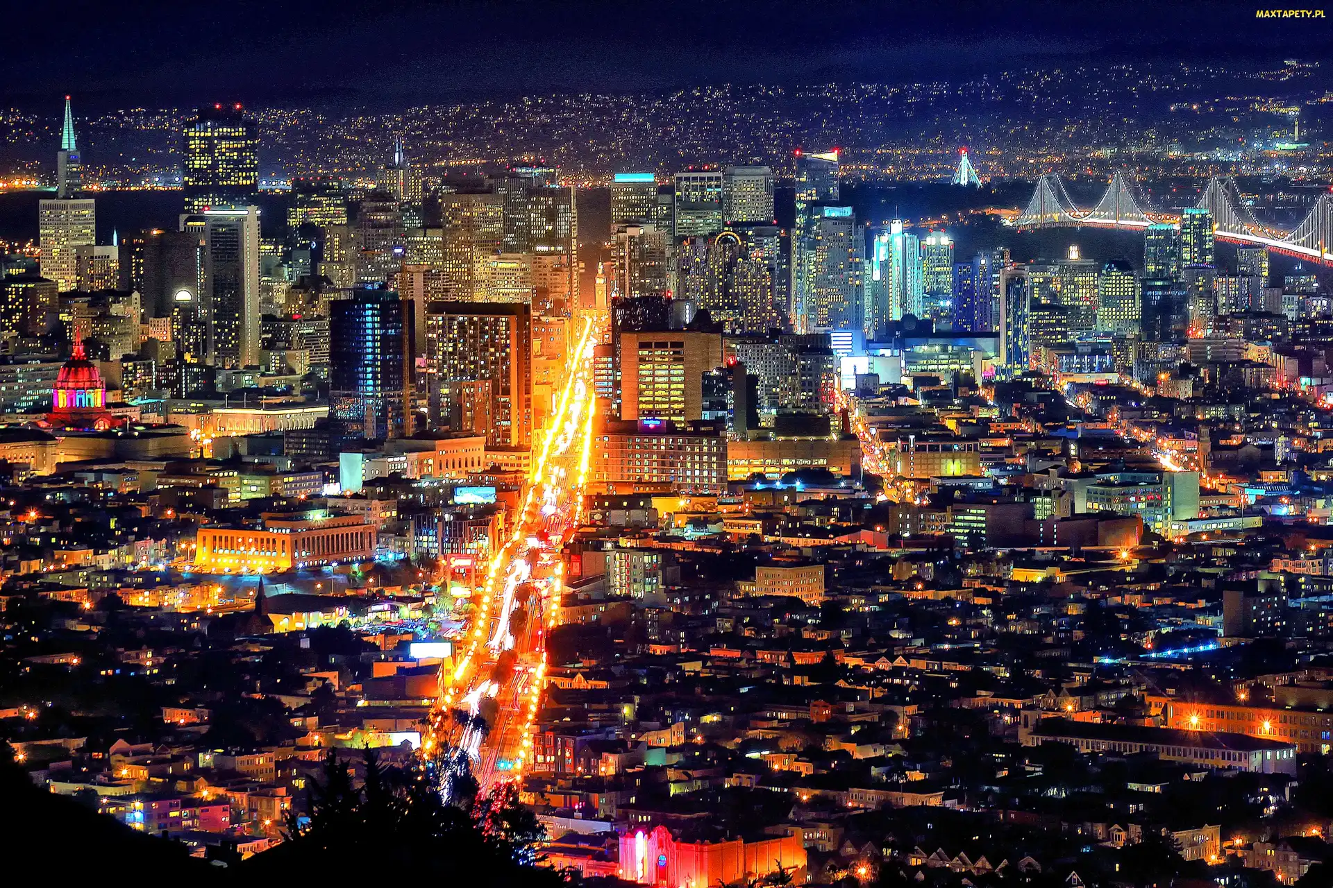 Miasto nocą, San Francisco, Stany Zjednoczone, Kalifornia