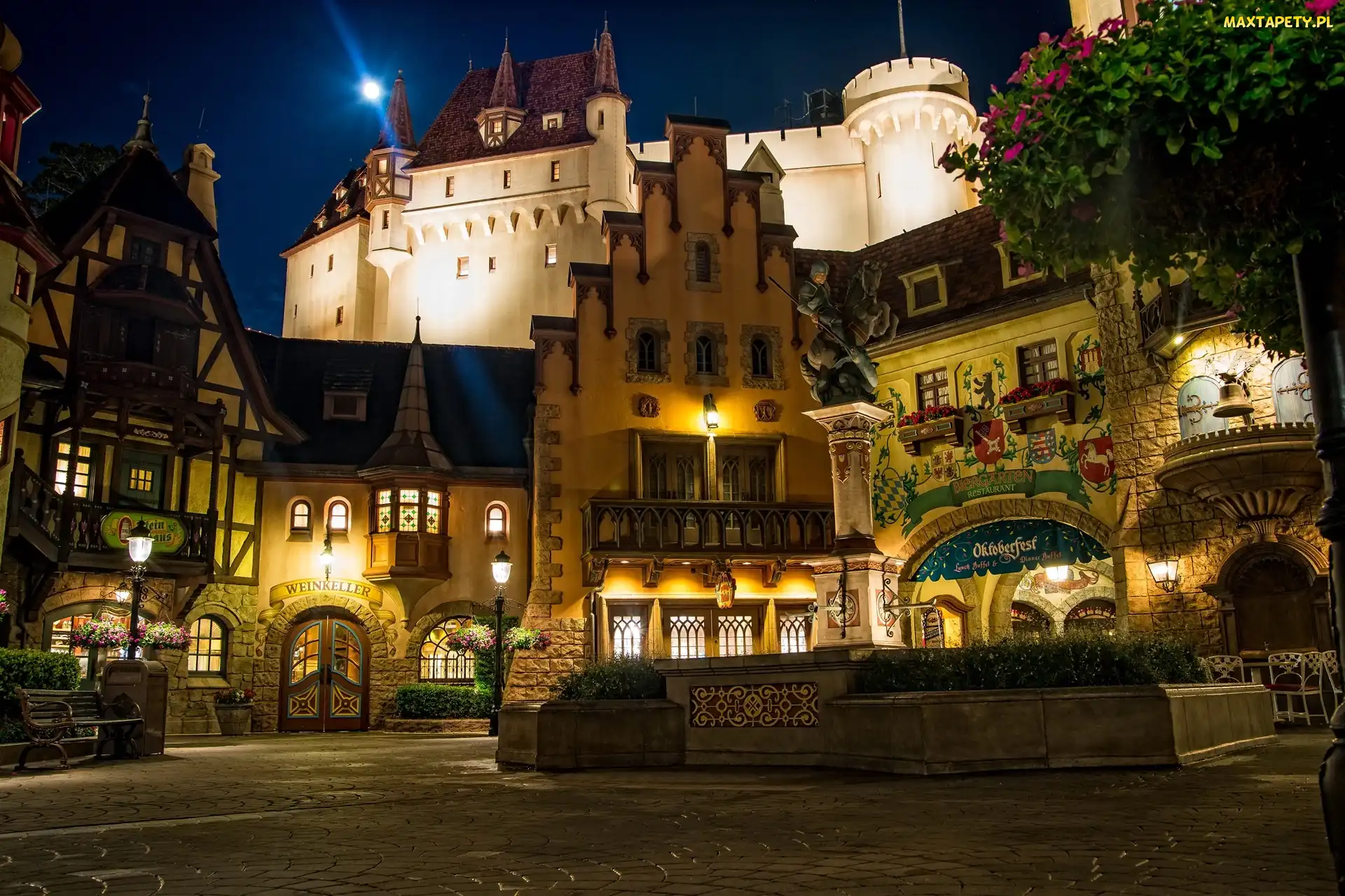 Noc, Miasto, USA, Rynek, Disneyland, Kalifornia, Domy