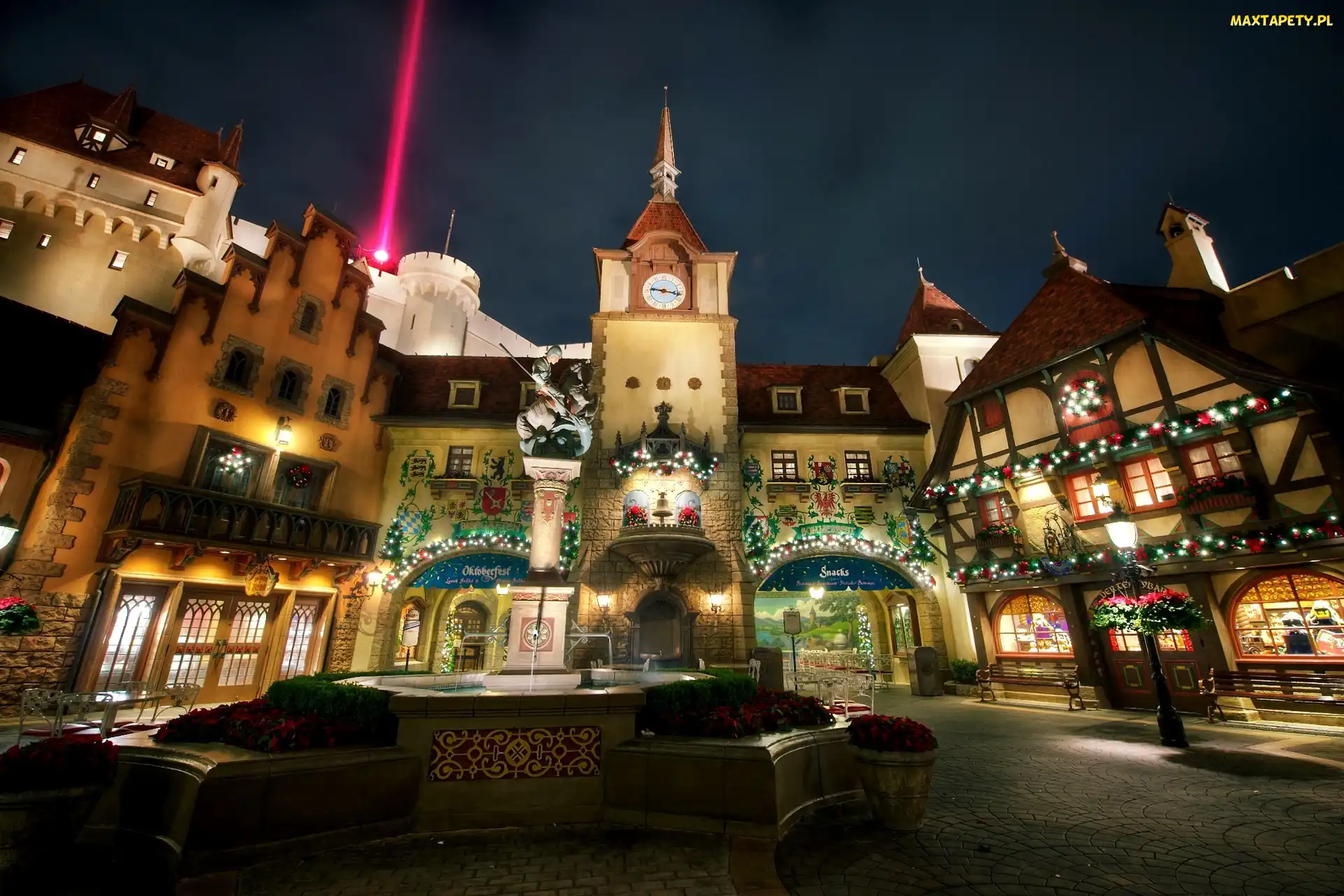 USA, Kalifornia, Noc, Miasto, Kamienice, Disneyland