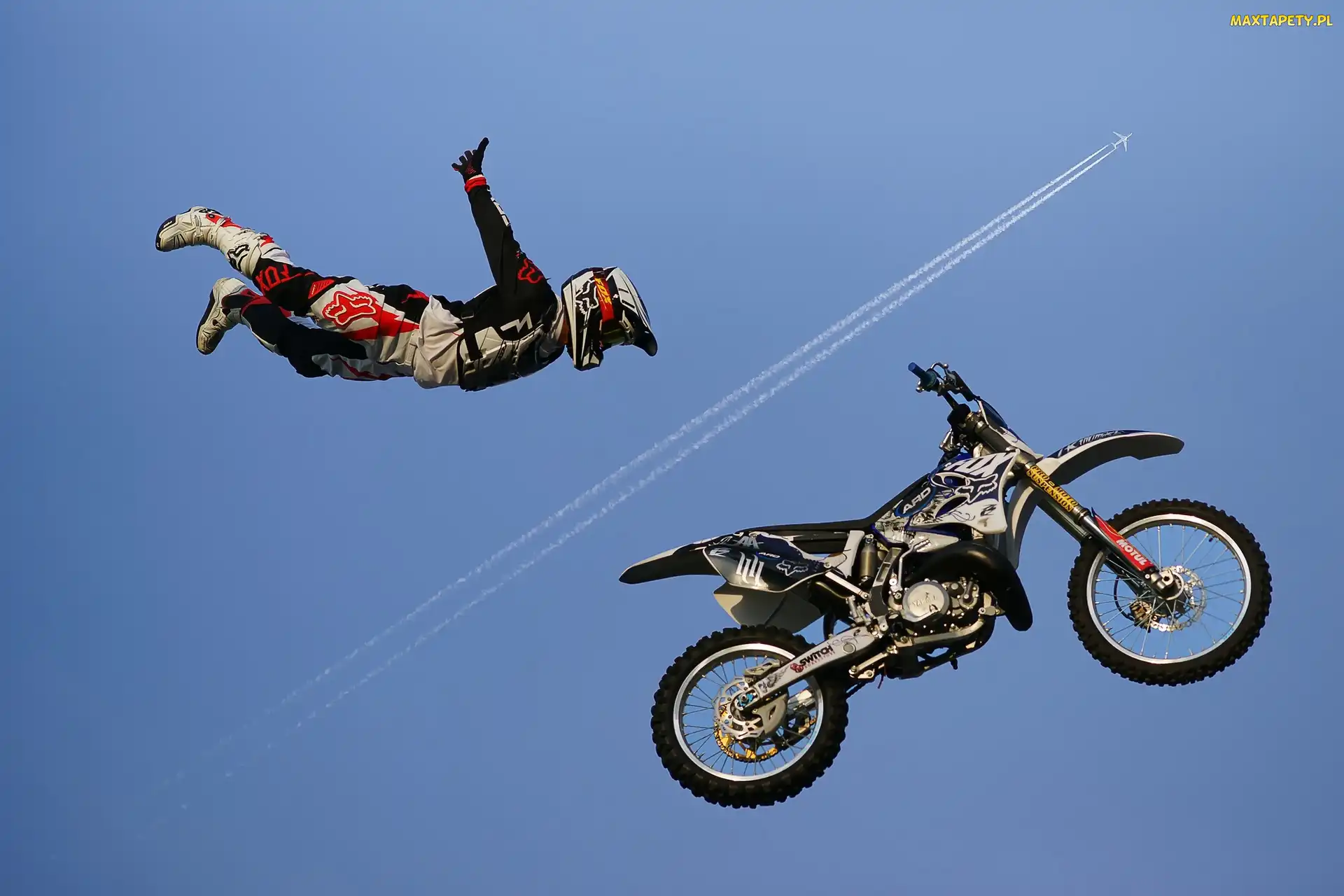 Cross, Samolot, Motocykl, Niebo, Akrobacja, Mężczyzna