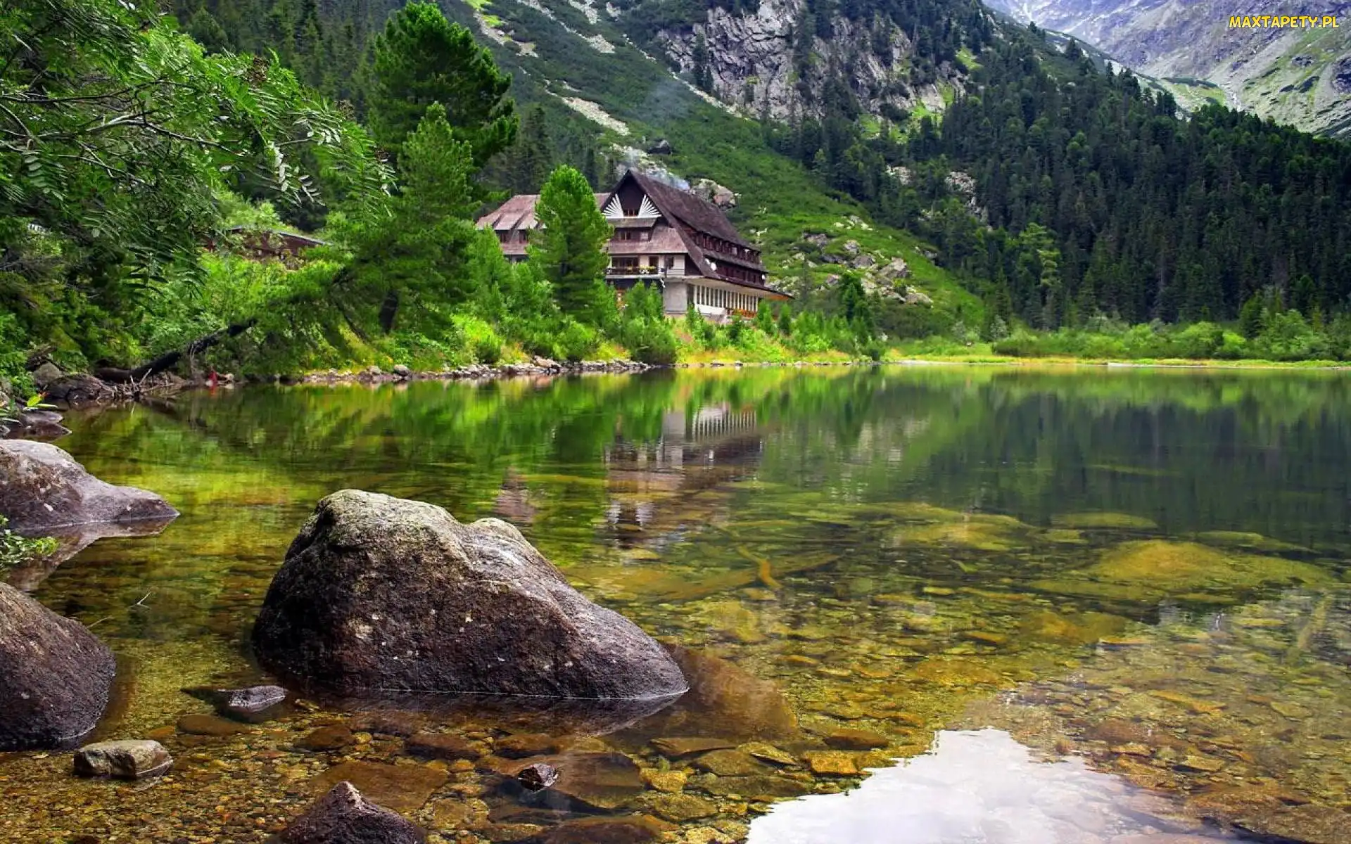 Jezioro, Las, Domek, Góry