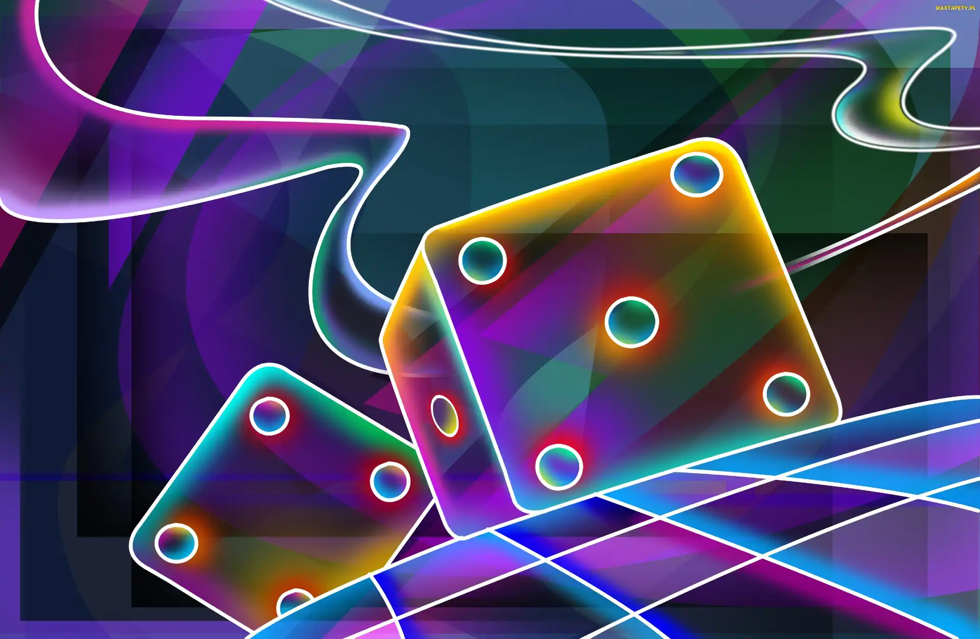neony, 3D, Kostki do gry