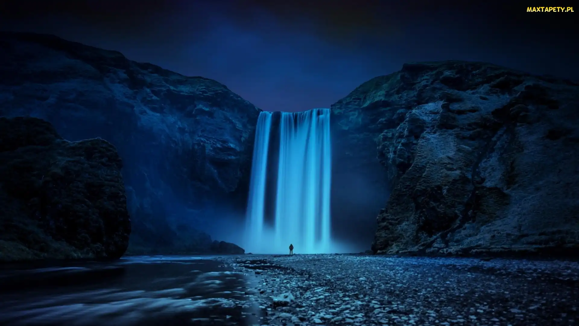 Noc, Rzeka, Wodospad, Skogafoss