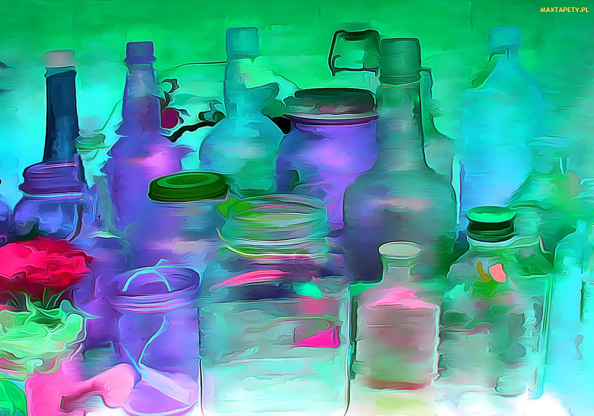 Grafika, Butelki, 3D, Wektorowa