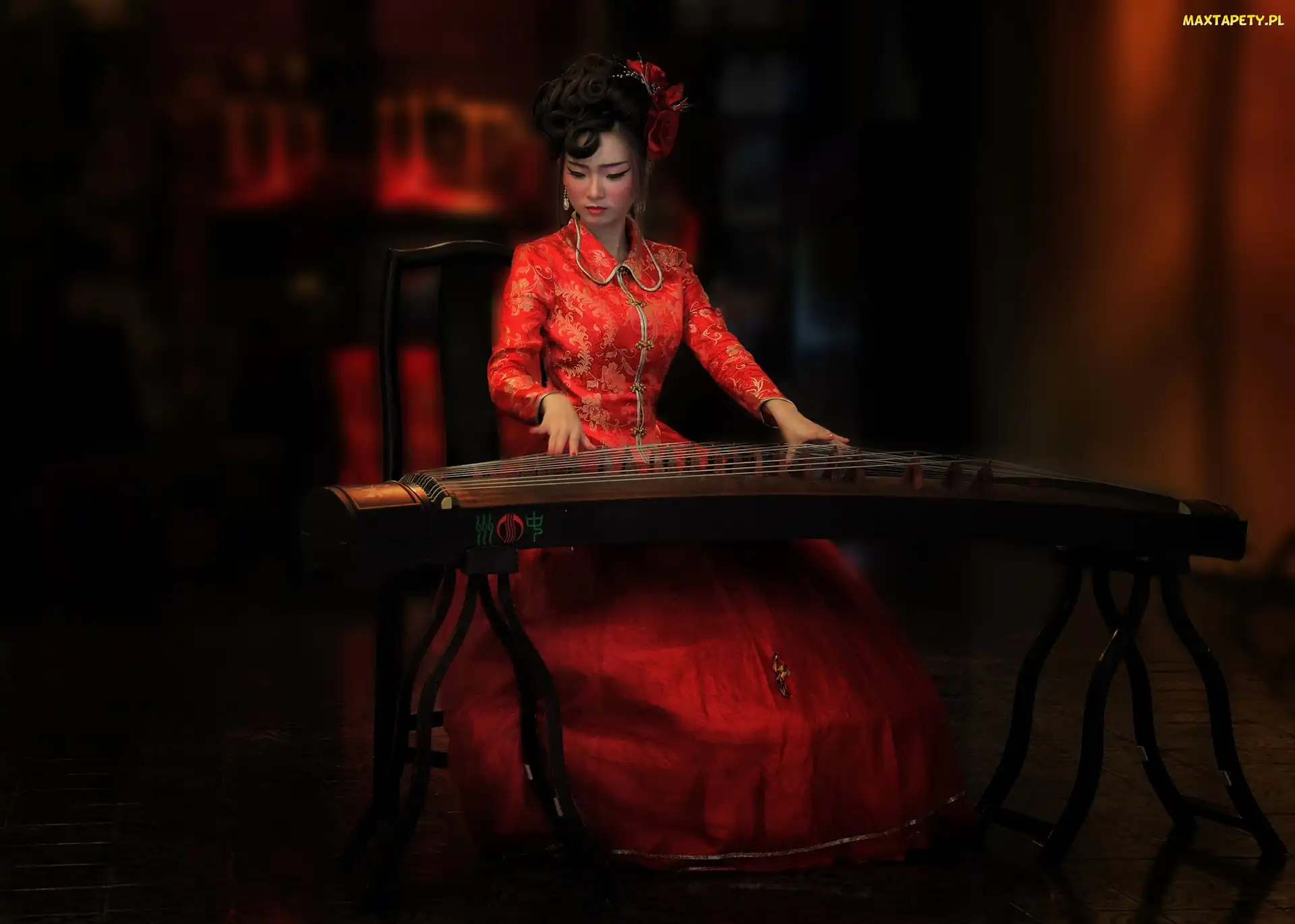 Czerwona, Instrument, Muzyka, Sukienka, Dziewczyna