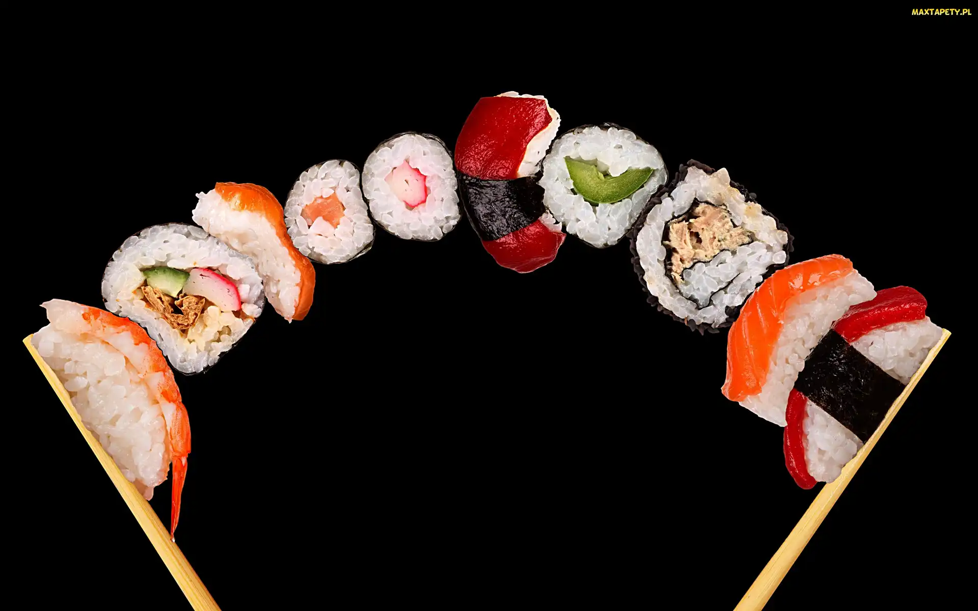 ryby, jedzenie, pałeczki, ryż, Sushi