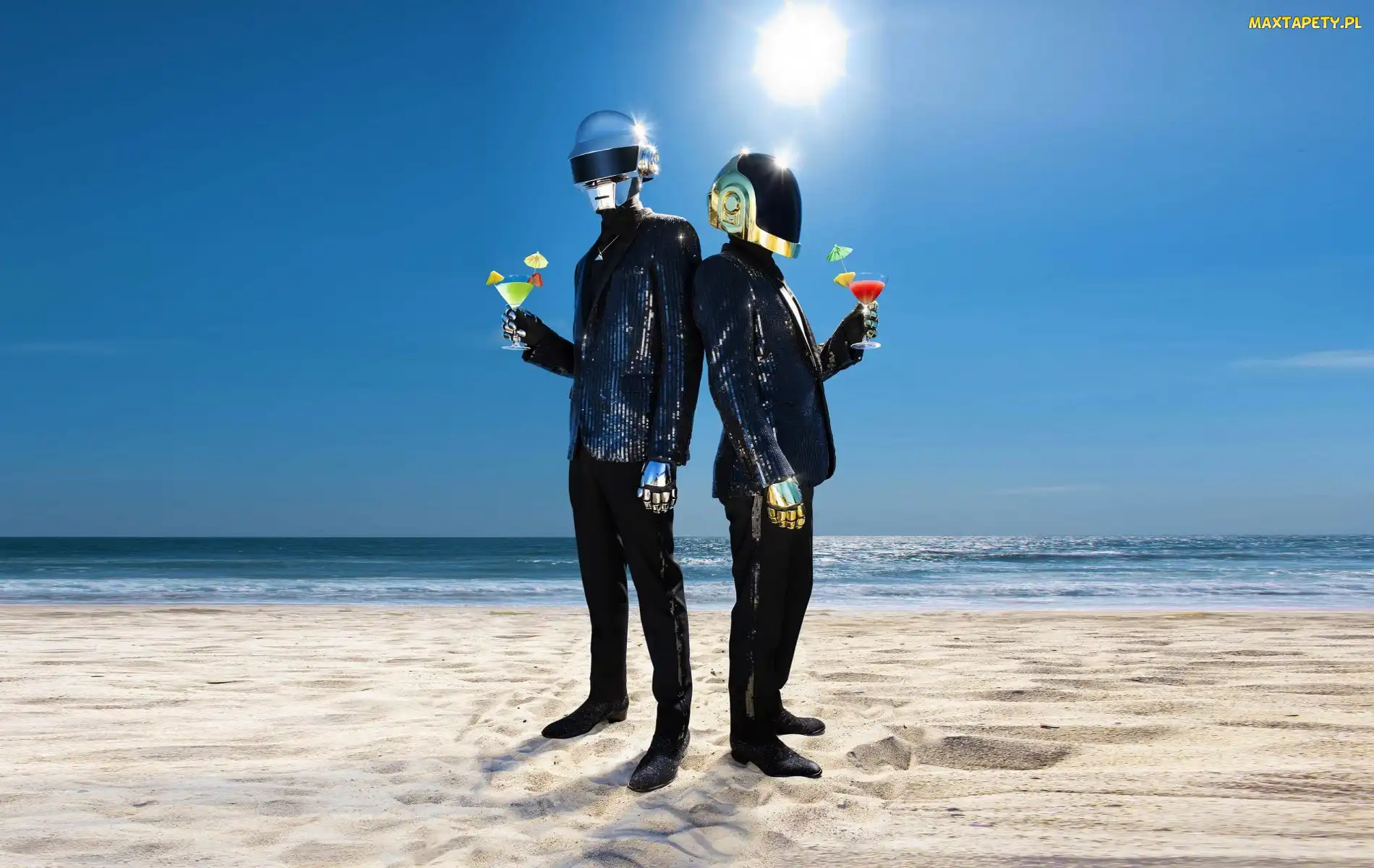 muzyka, drinki, słońce, plaża, Daft Punk