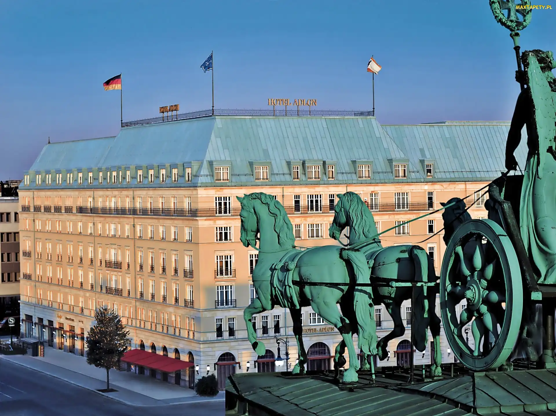 Adlon, Hotel, Świt, Z Bramy, Brandenburskiej, Posąg, Widok
