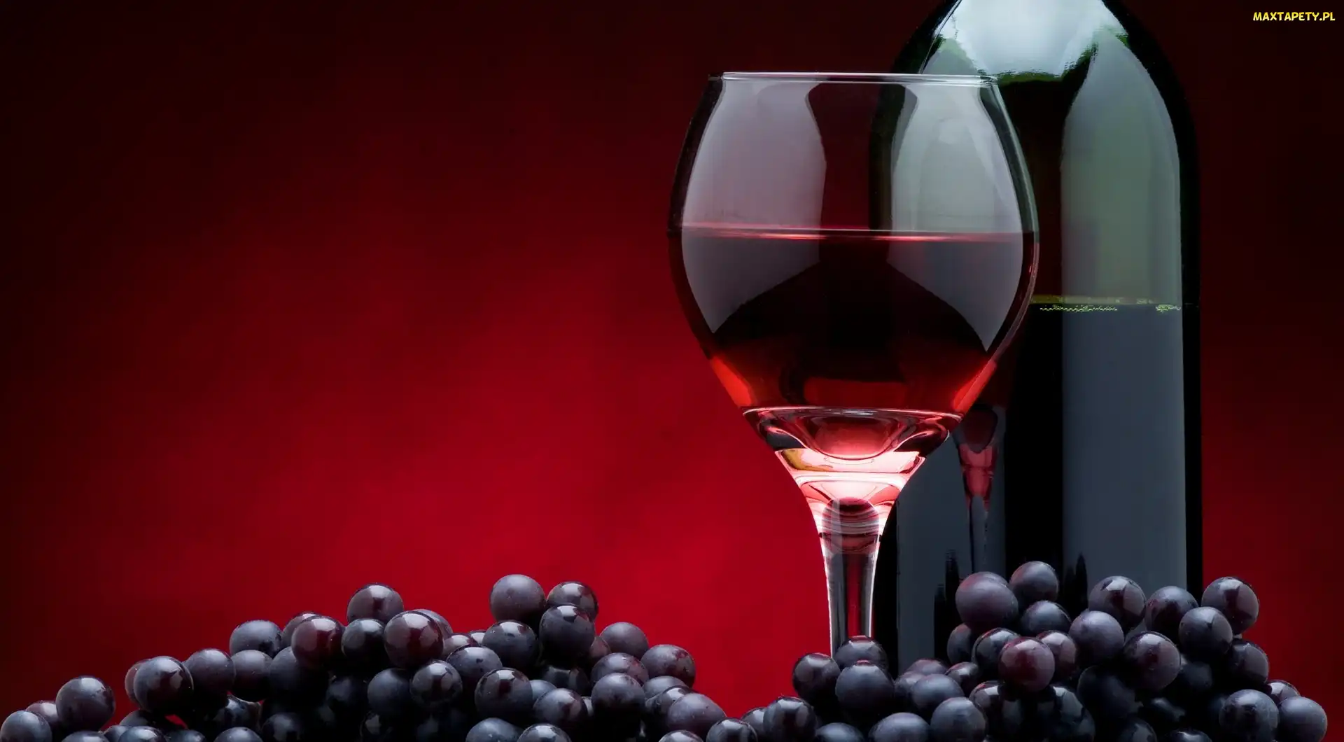 Winogrona, Kieliszek, Butelka, Wino, Czarne