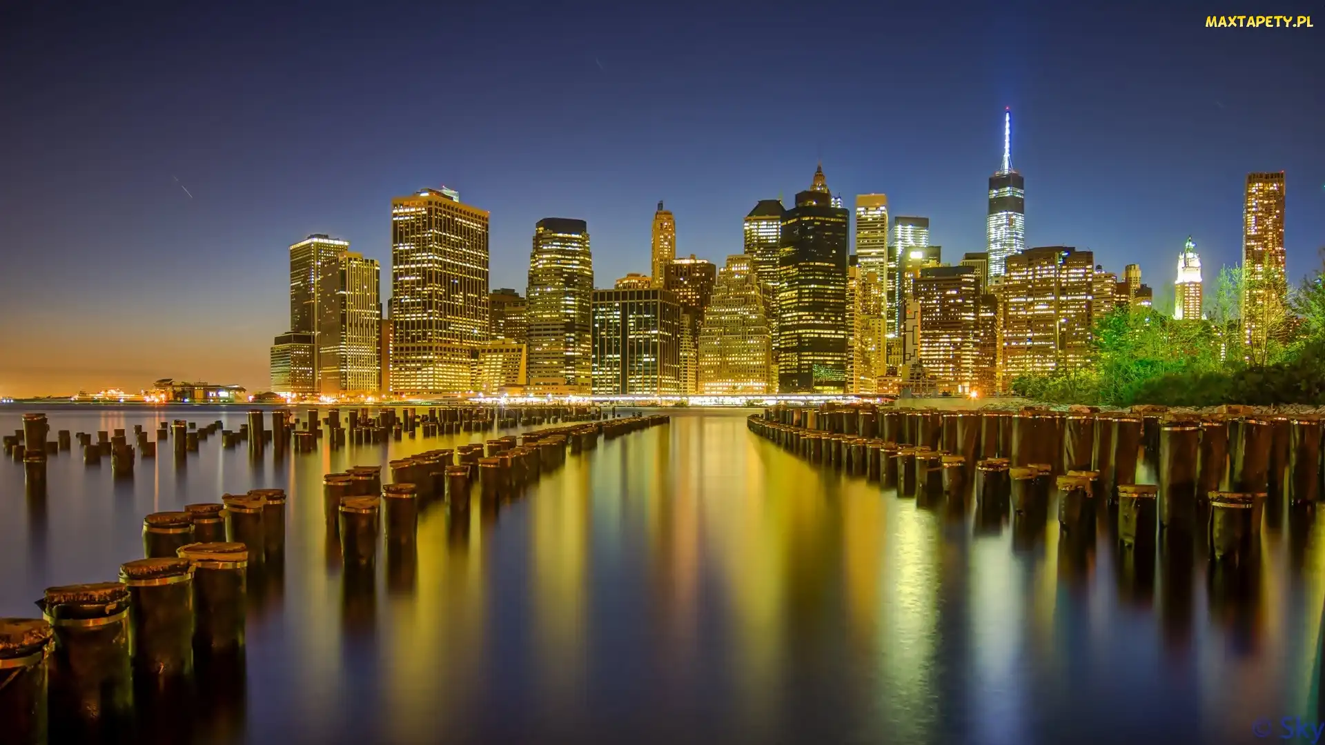 Manhattan, Ocean, Noc, Miasto