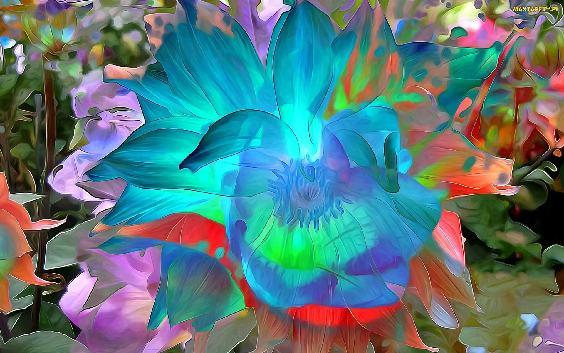 Art, Abstrakcja, Niebieski, Kwiat