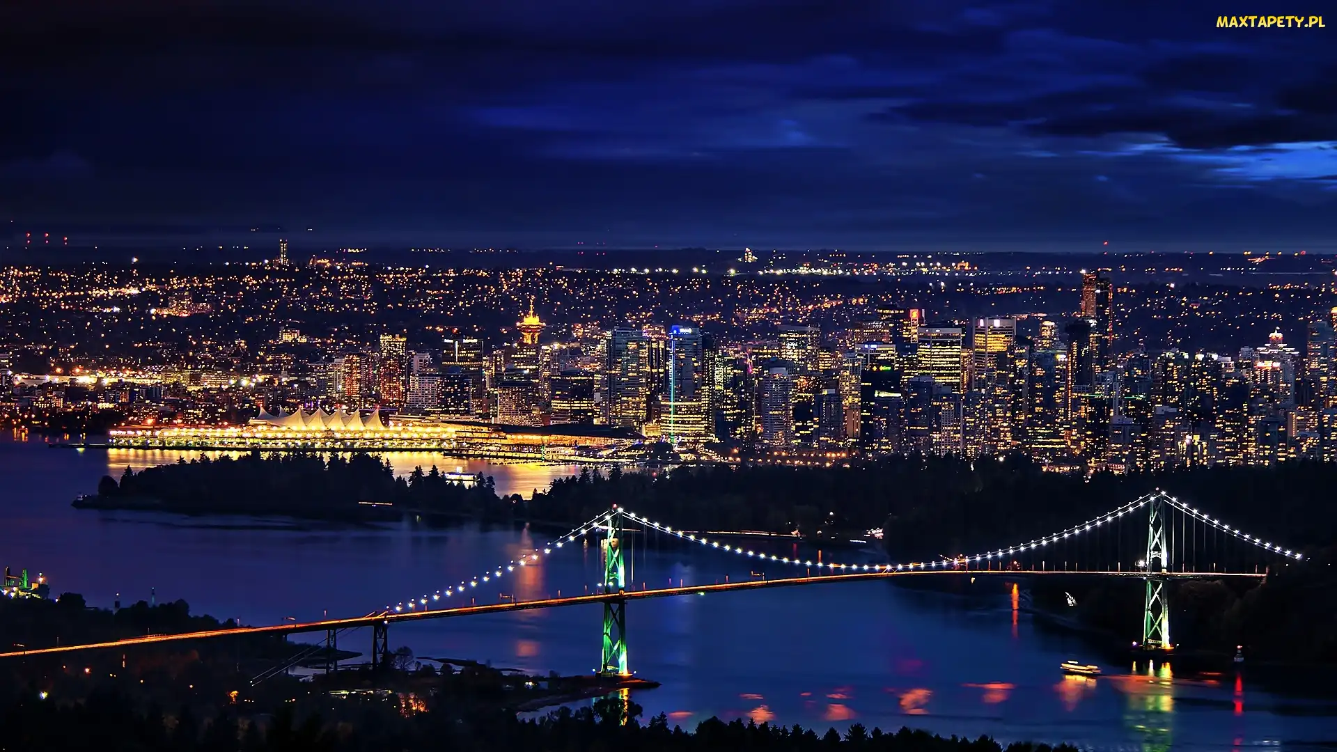 Vancouver, Most, Nocą, Miasto