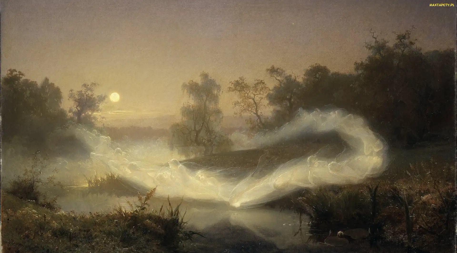 Malarstwo, Elfy, Rzeka, Zmierzch, August Malmström