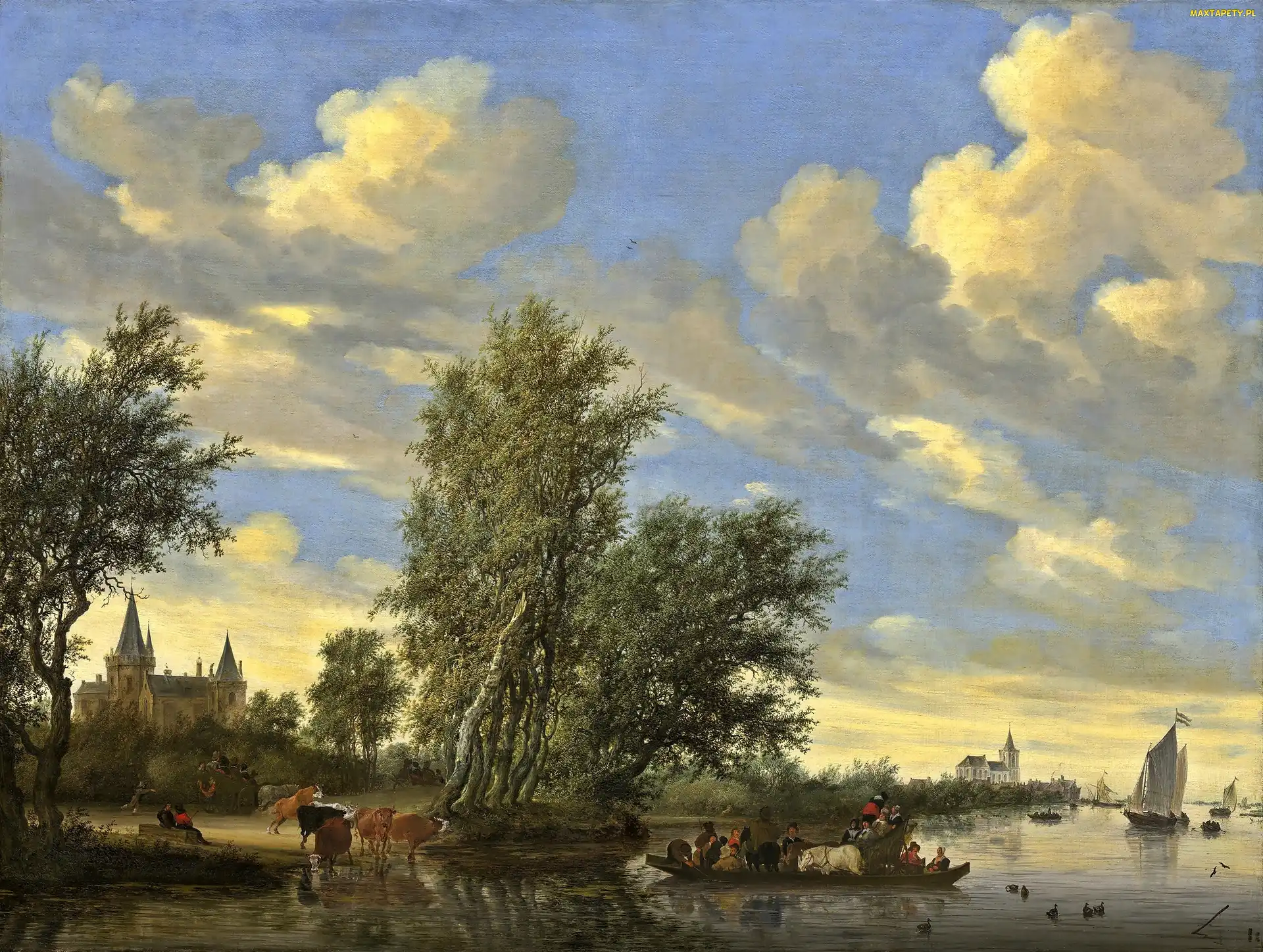 Salomon, Obraz, Prom, Na Rzece, van Ruysdael
