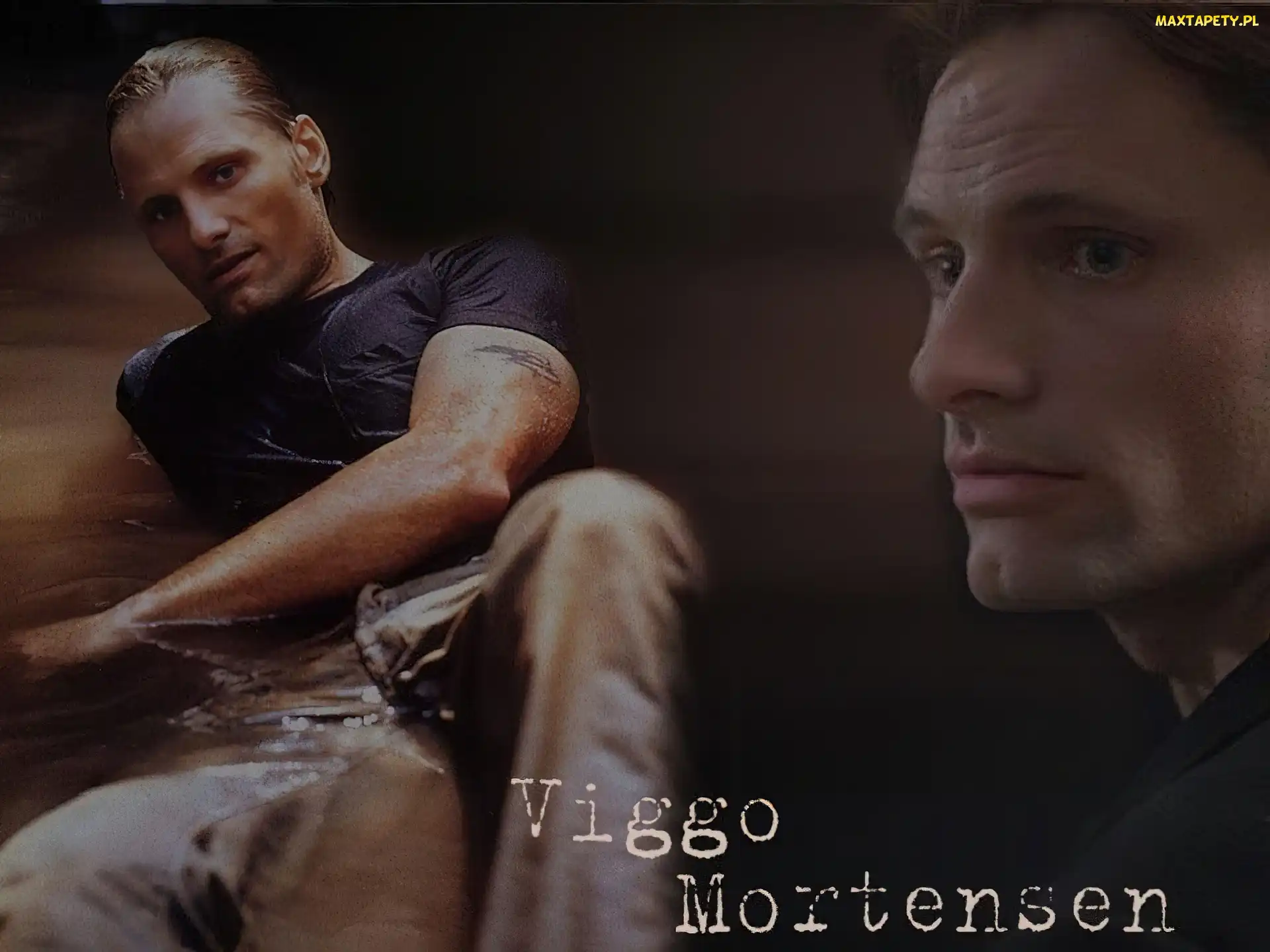 czarna koszulka, woda, Viggo Mortensen