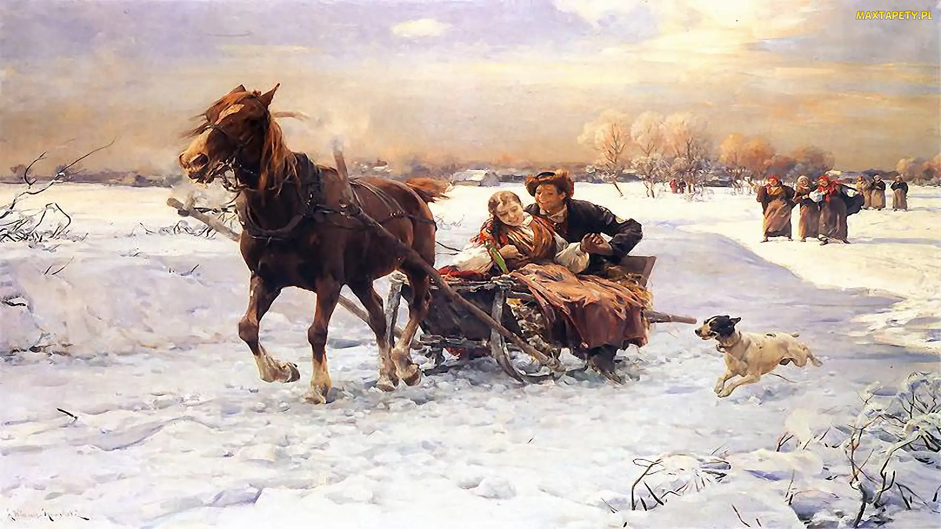 Malarstwo, Koń, Sanna, Zima, Alfred Wierusz-Kowalski