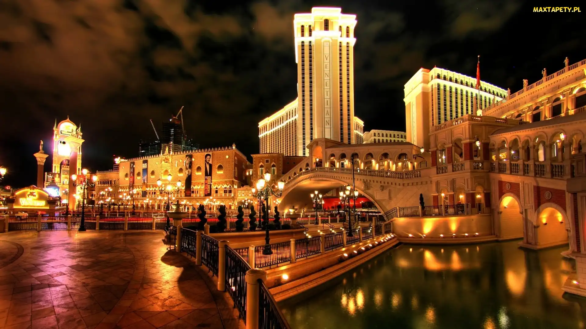 Ameryka północna, Venetian, Noc, Las Vegas, Hotel, Miasto, Oświetlone