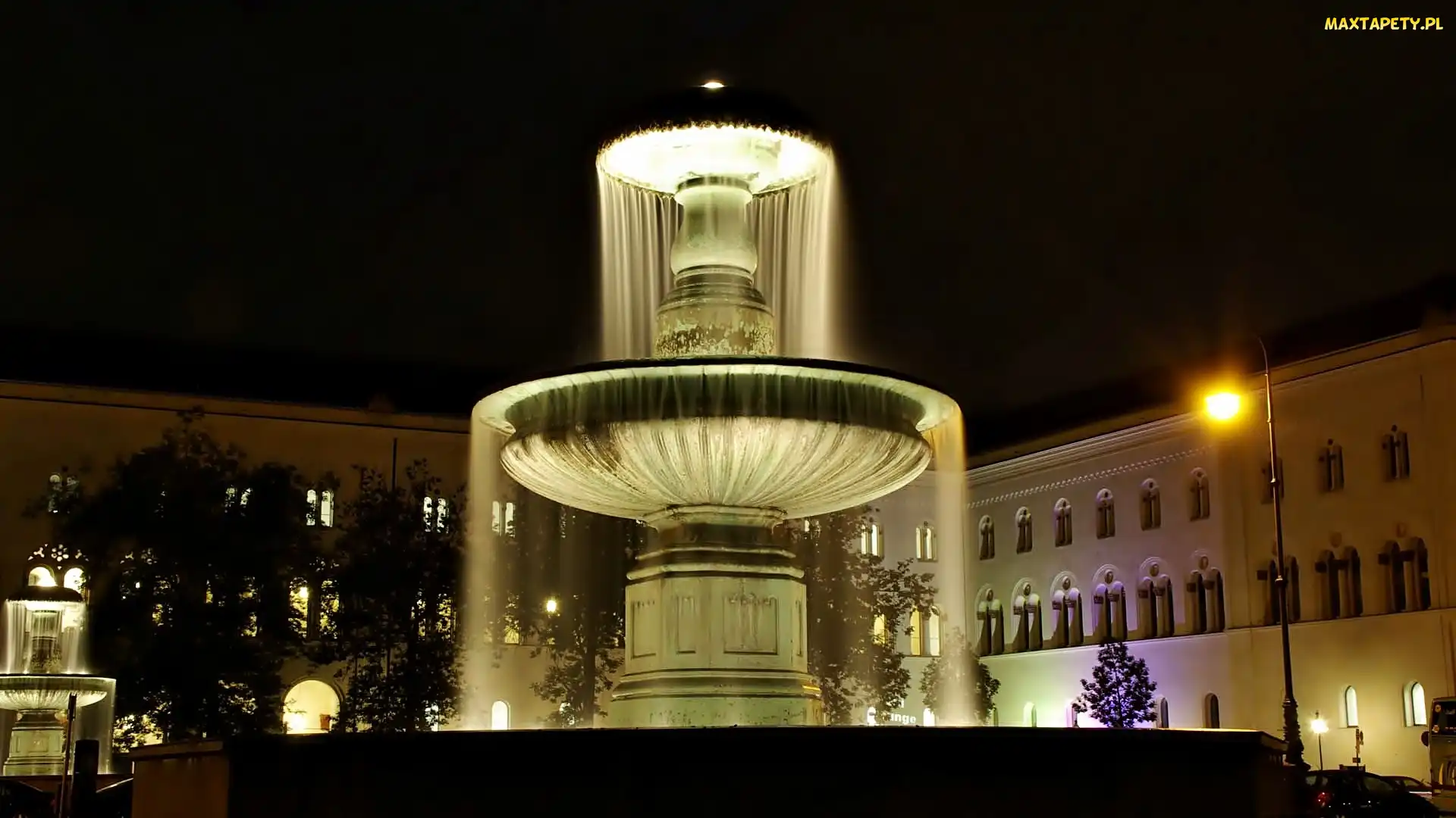 Gmach, Nocą, Monachium, Uniwersytetu, Fontanna