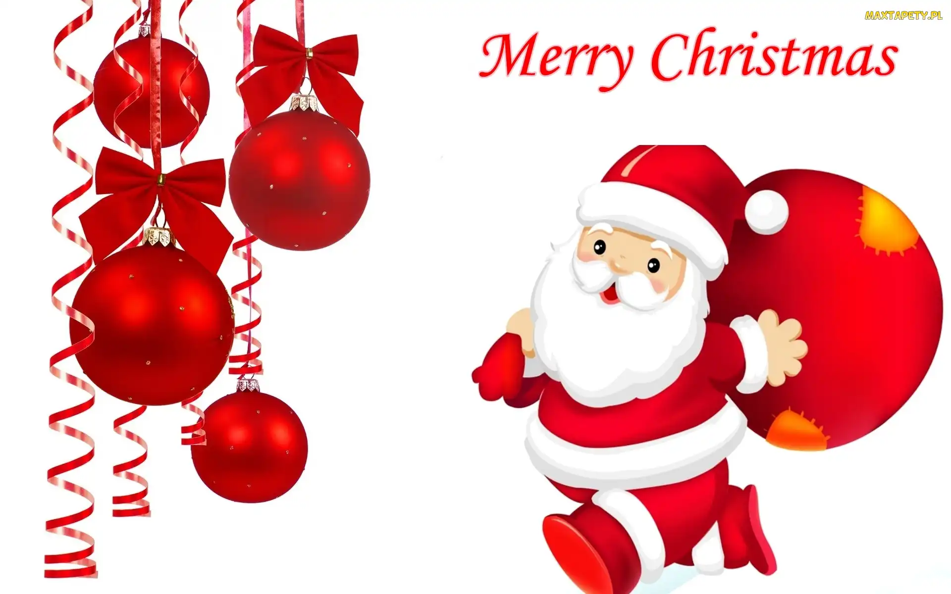 Merry Christmas, Wstążki, Mikołaj, Bombki