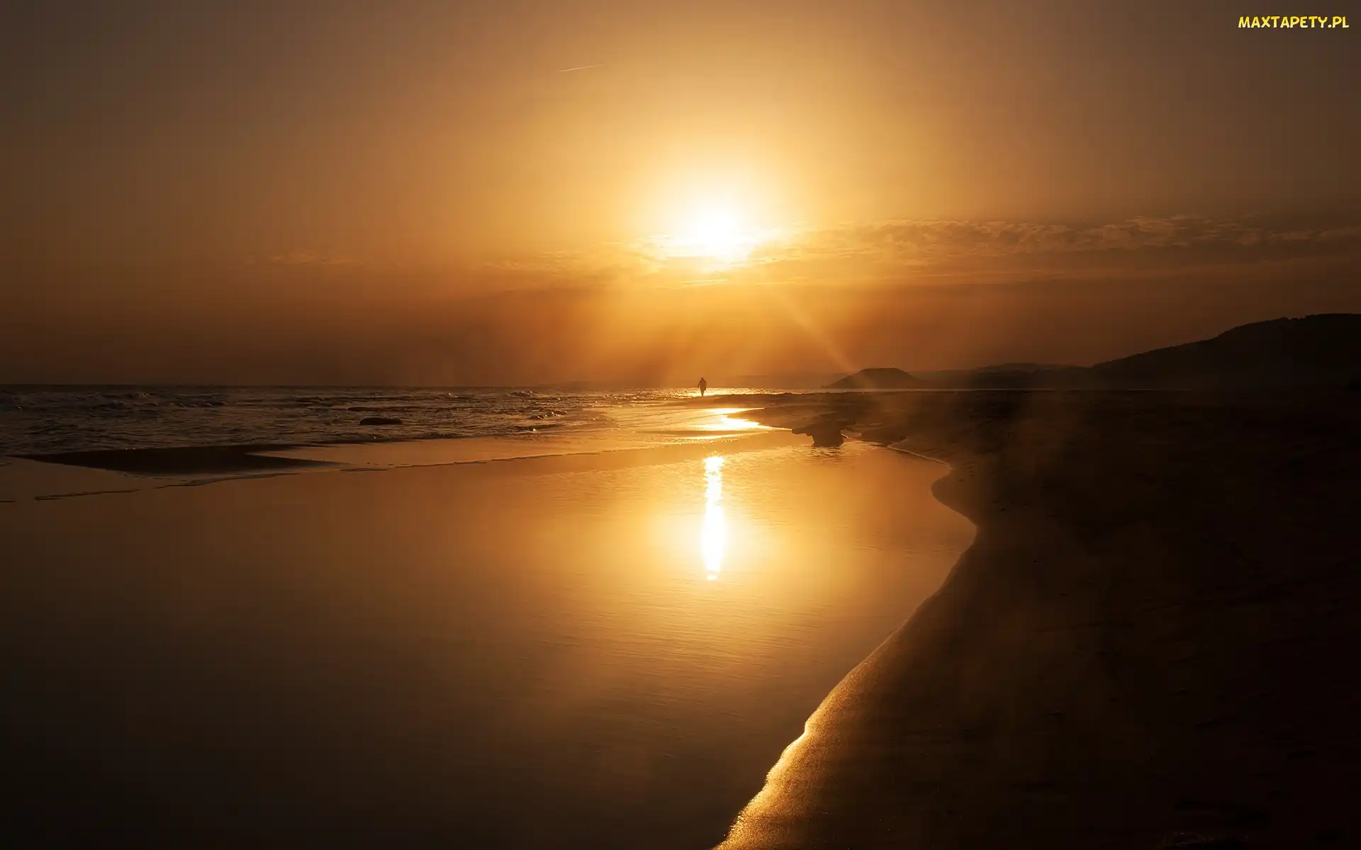 Słońca, Zachód, Plaża, Morze