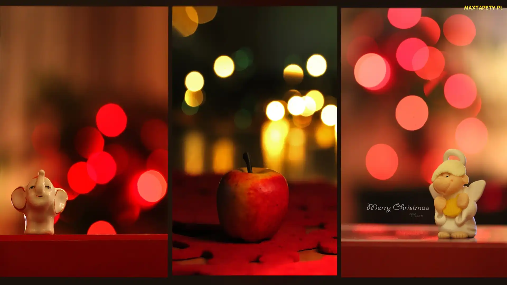 Życzenia, Słonik, Święta, Bokeh, Jabłko, Boże Narodzenie, Aniołek