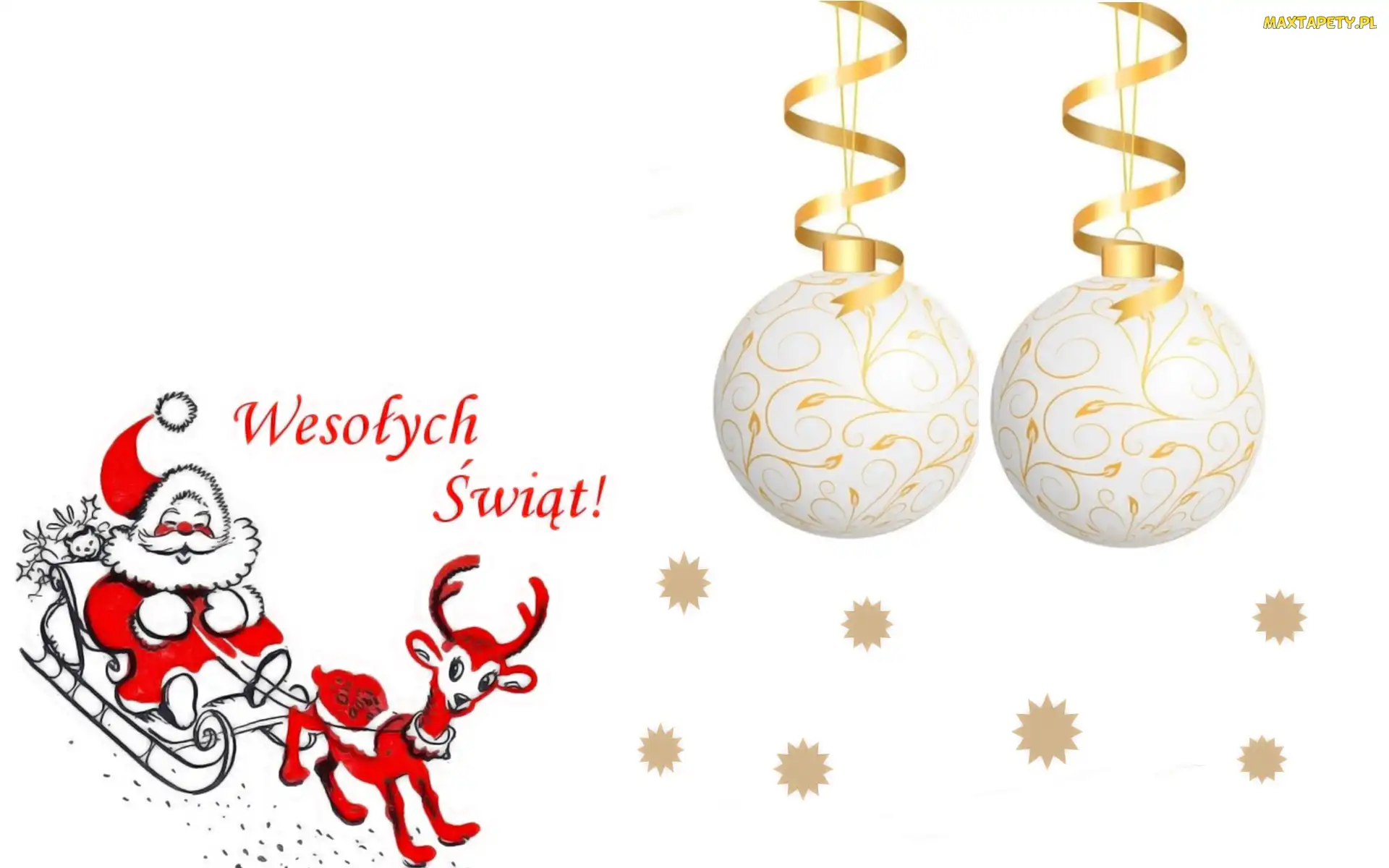 Renifer, Sanie, Bombki, Mikołaj