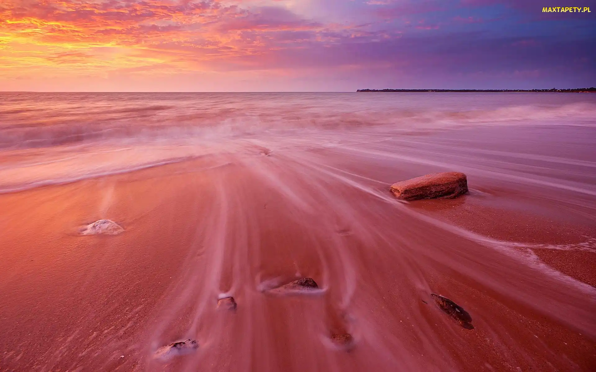 Zachód słońca, Lato, Morze, Plaża