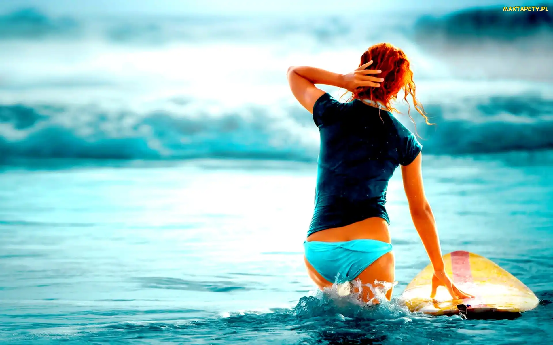 Surfing, Ocean, Deska, Dziewczyna