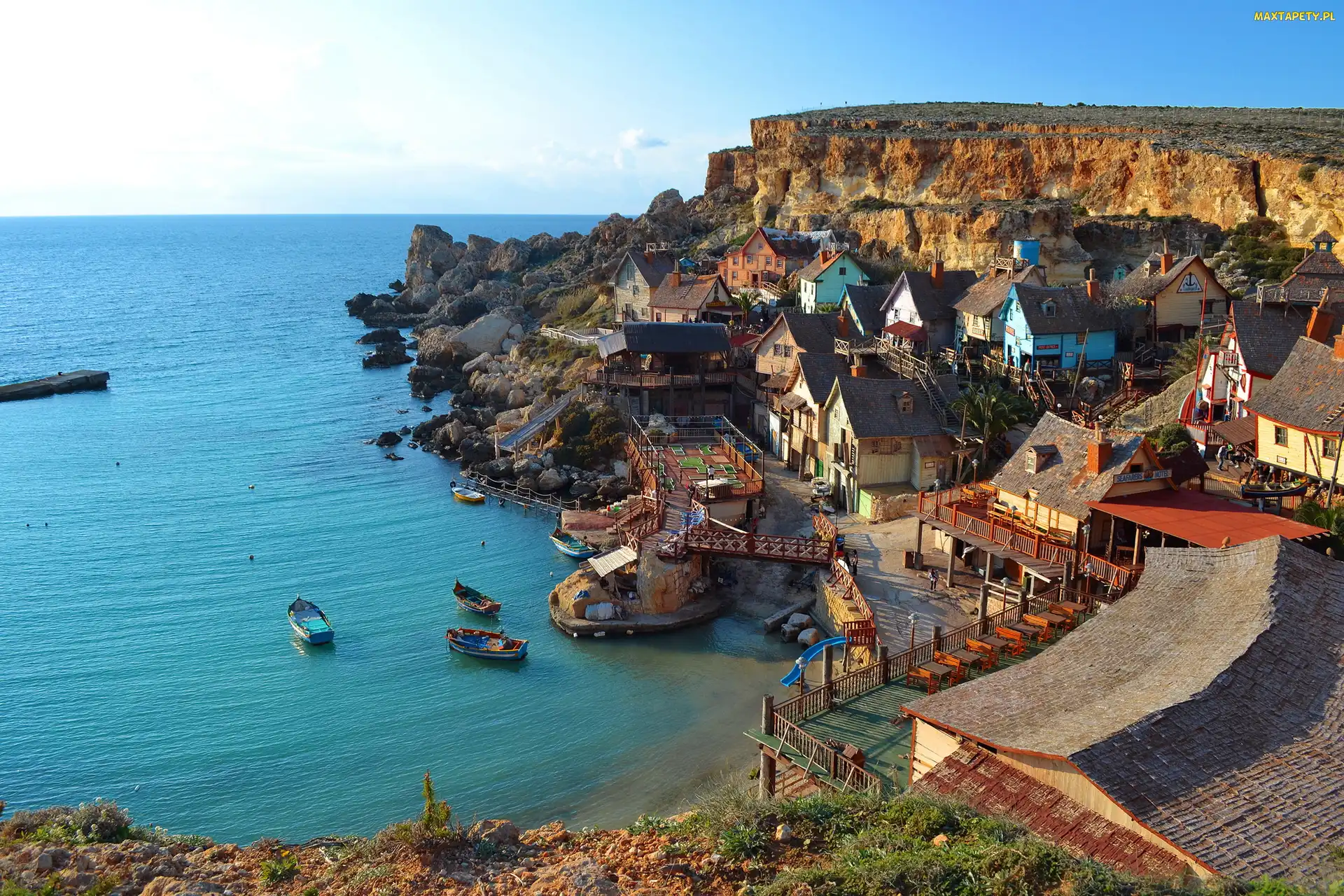 Miasteczko, Morze, Wybrzeże, Mellieha, Malta