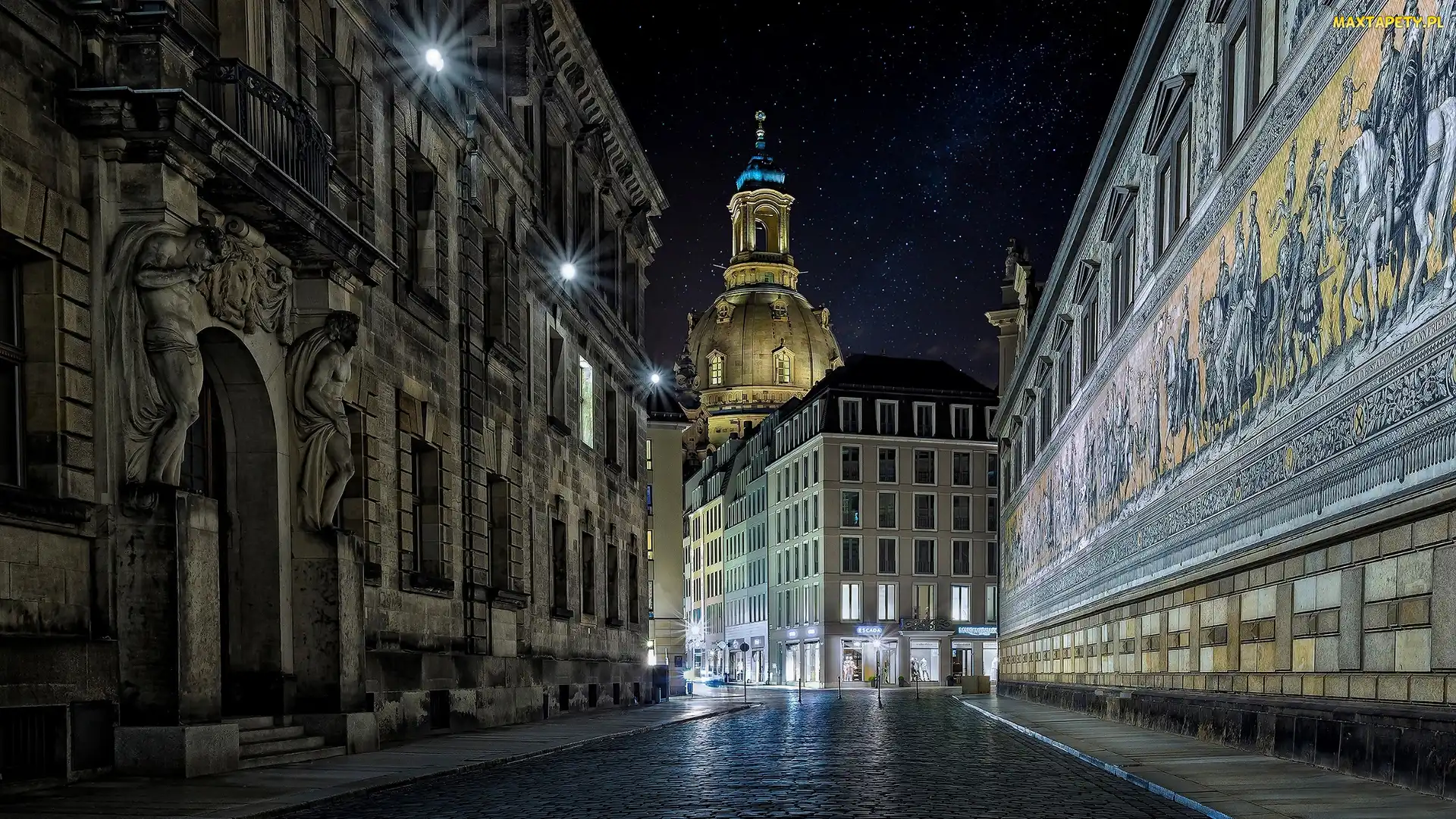 Drezno, Ulica Augustusstrasse, Noc, Niemcy