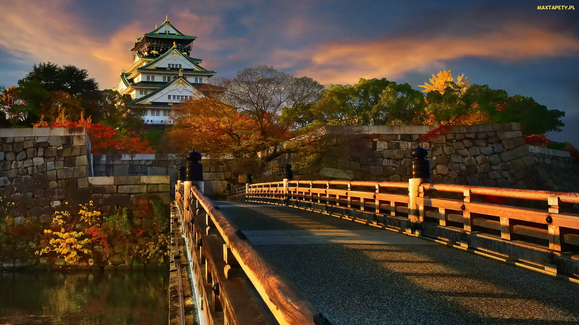Most, Japonia, Brokatowy Zamek, Zamek Osaka, Ōsaka-jō, Miasto Osaka