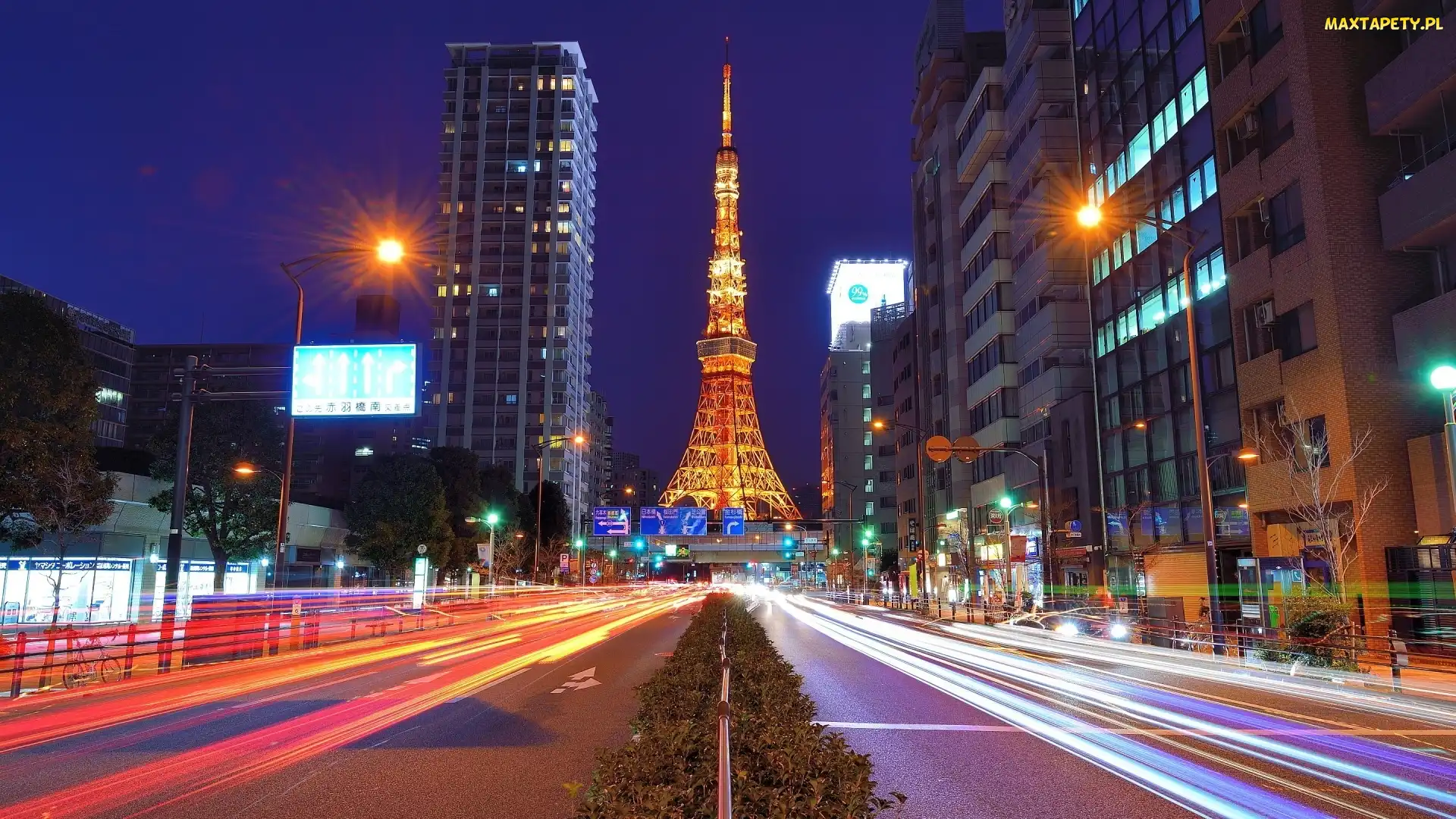 Ulica, Drapacze Chmur, Tokio, Noc, Wieża, Japonia, Tower